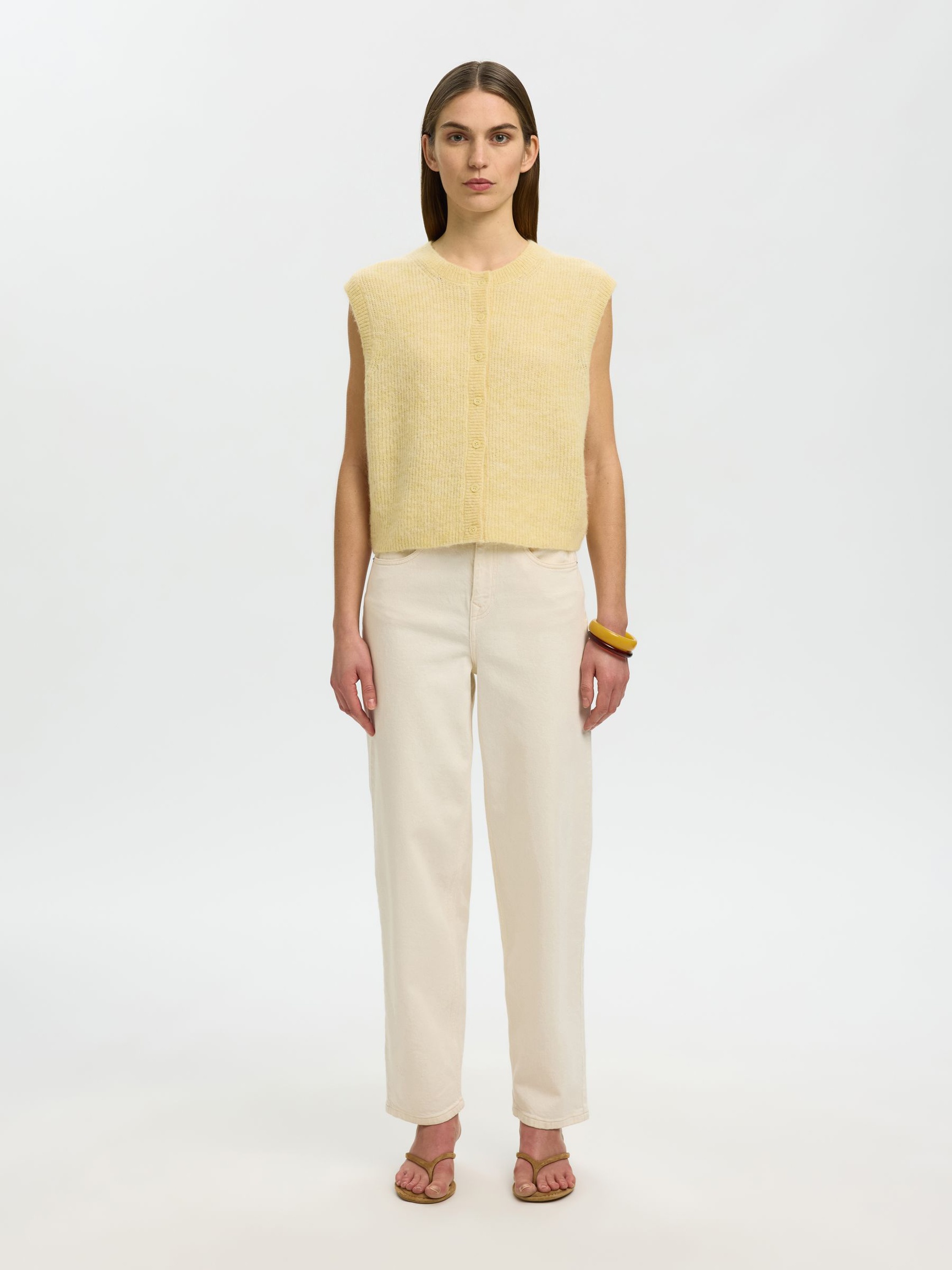 WOOL BLEND WAISTCOAT, Italian Straw, highres