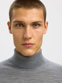 100% MERINO WOOL TURTLENECK, Medium Grey Melange, highres