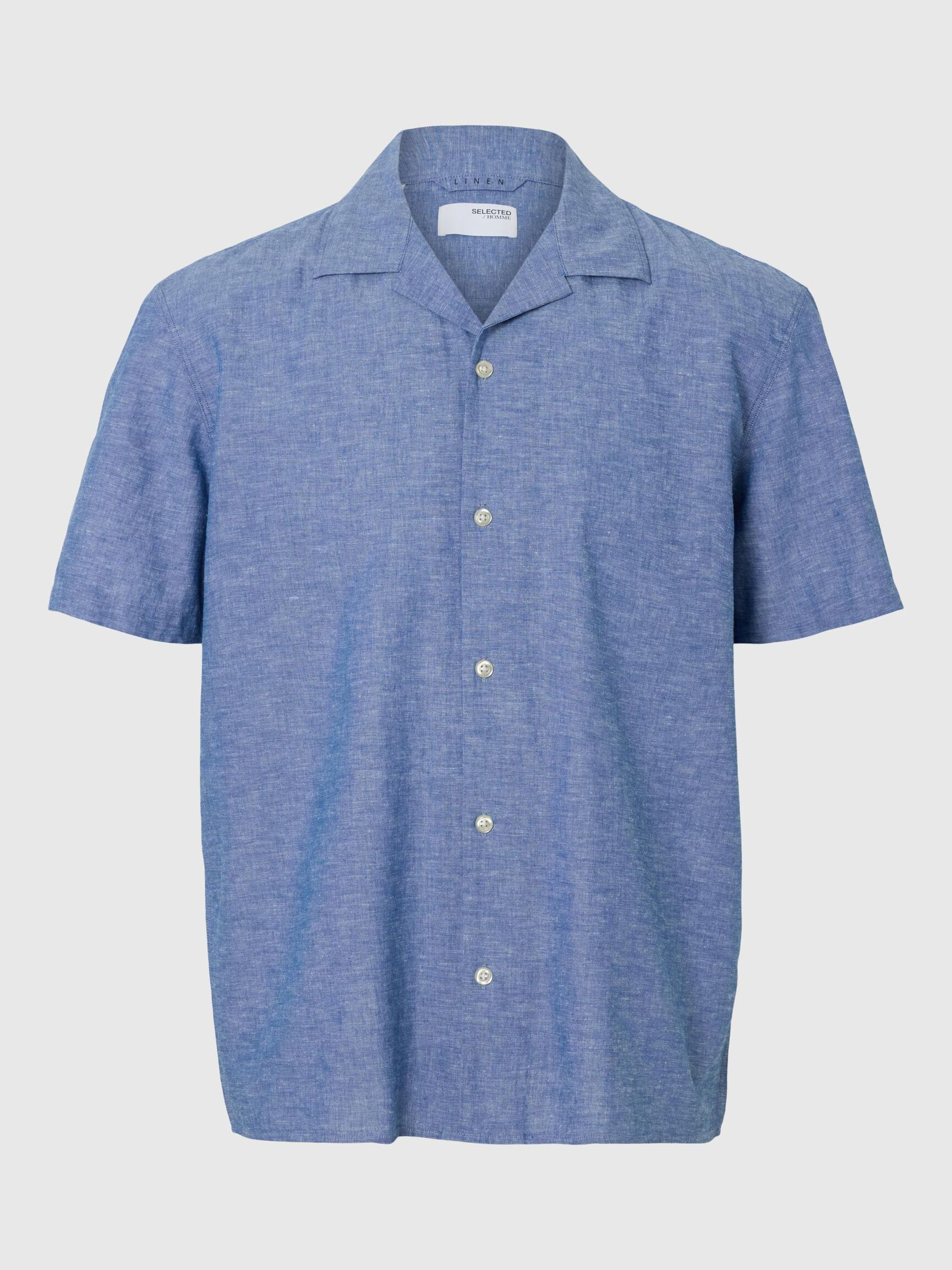 LIN MÉLANGÉ CHEMISE À MANCHES COURTES, Medium Blue Denim, highres