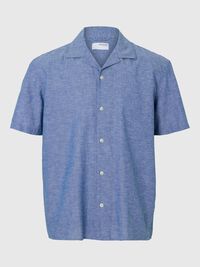 LIN MÉLANGÉ CHEMISE À MANCHES COURTES, Medium Blue Denim, highres