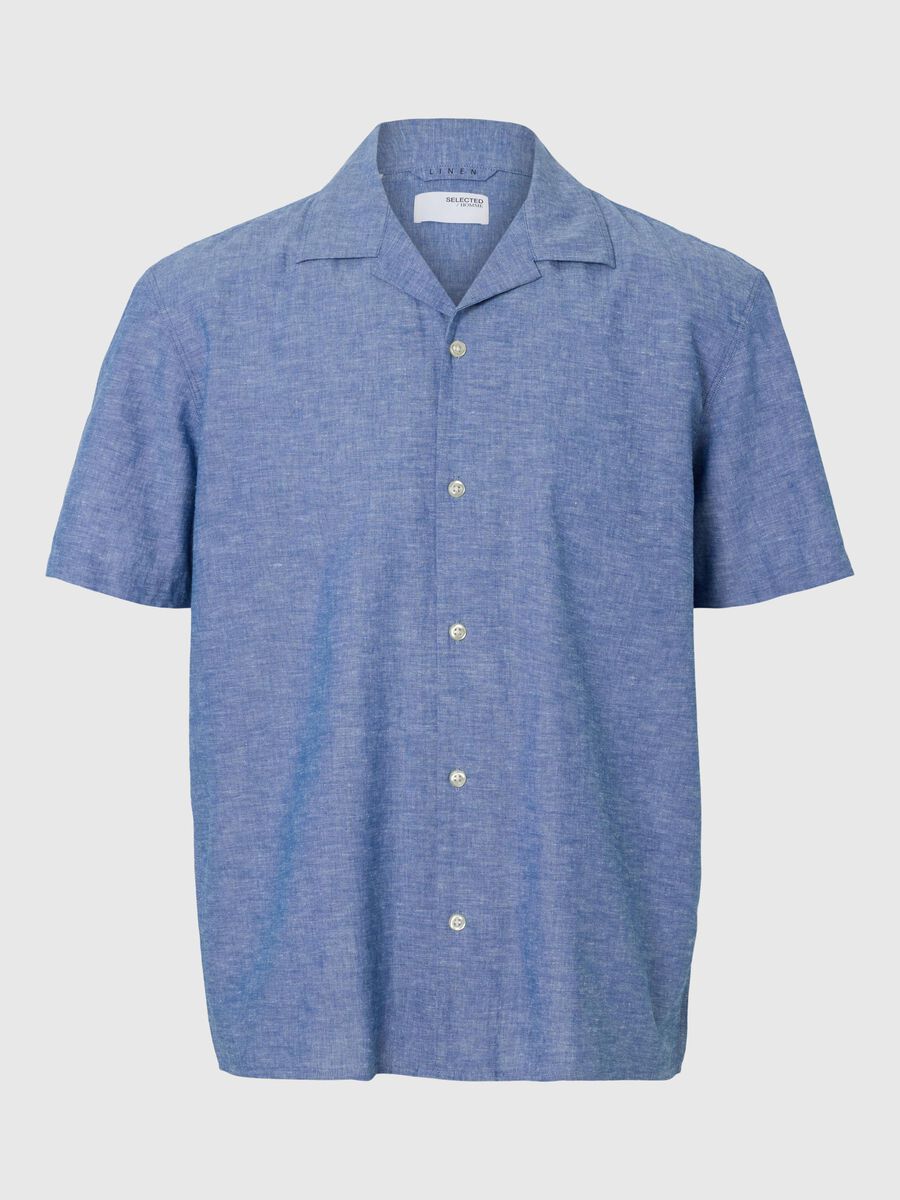 Selected LEINENMIX KURZARMHEMD, Medium Blue Denim, highres - 16092978_MediumBlueDenim_001.jpg