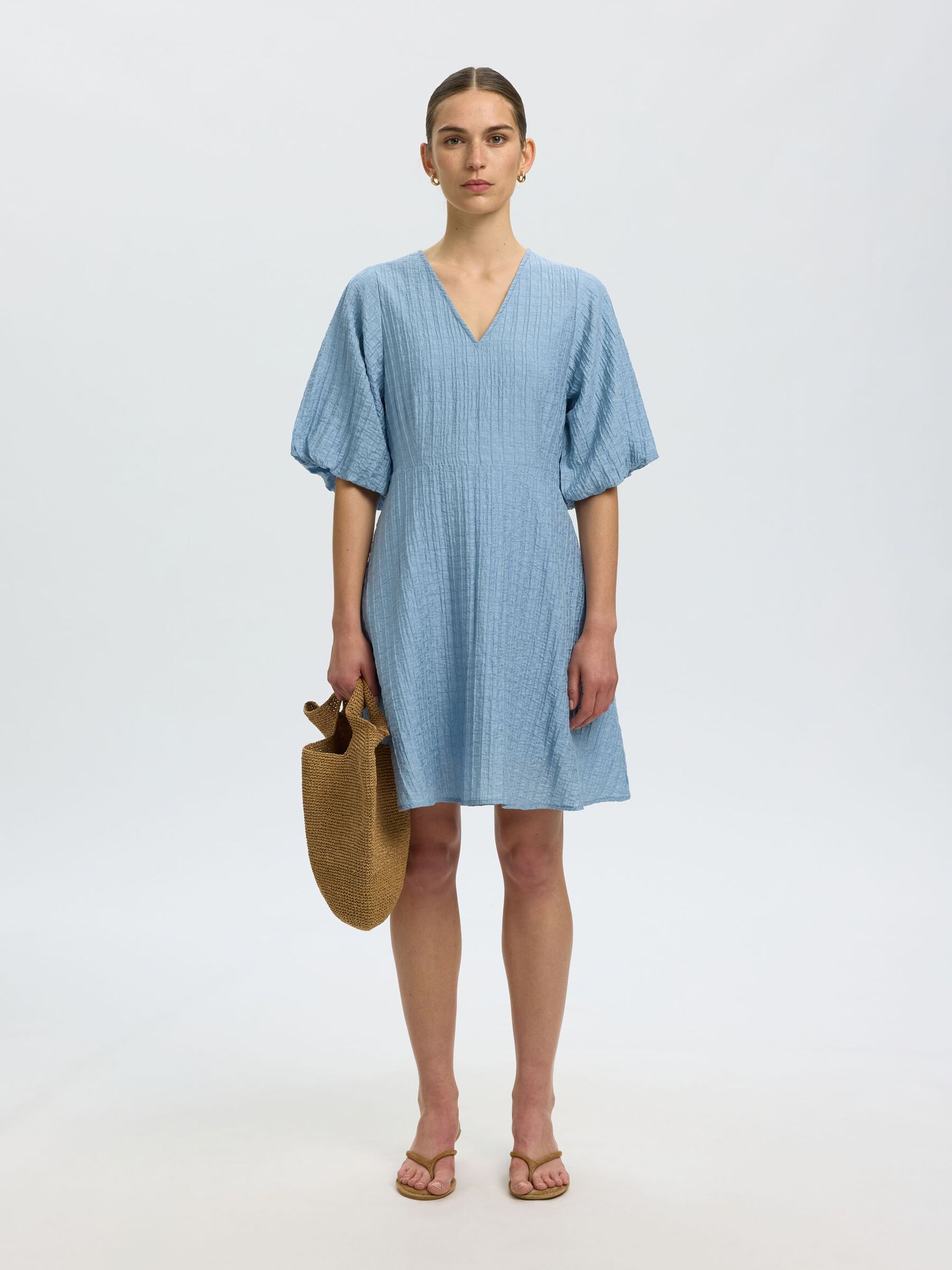 SHORT SLEEVED MINI DRESS, Dusty Blue, highres