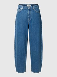 HIGH WAIST BARREL FIT JEANS, Medium Blue Denim, highres