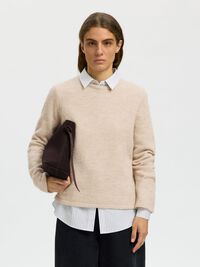 WOOL BLEND KNITTED PULLOVER, Birch, highres