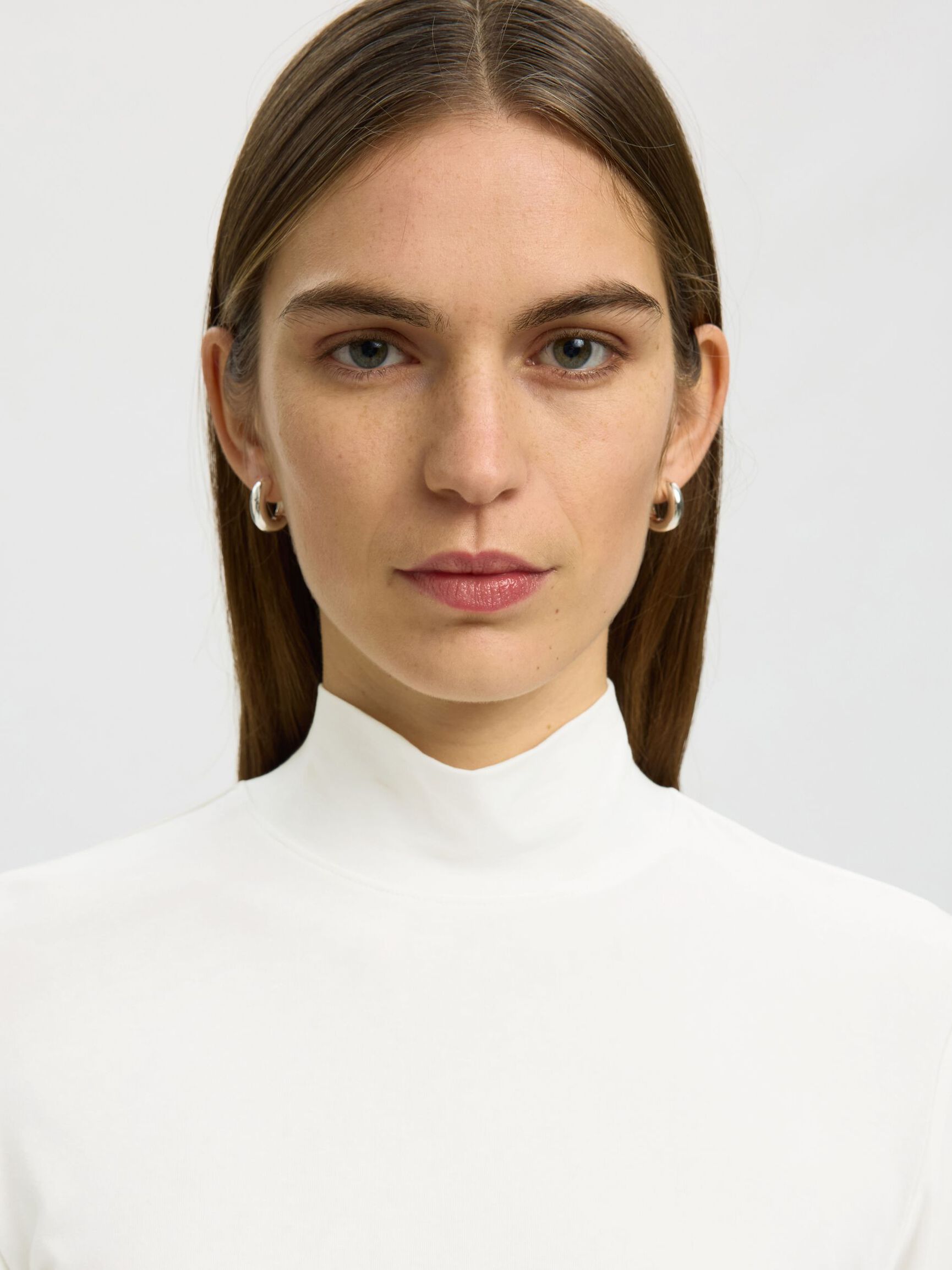 BASIC HIGH NECK LONG SLEEVED TOP, Snow White, highres