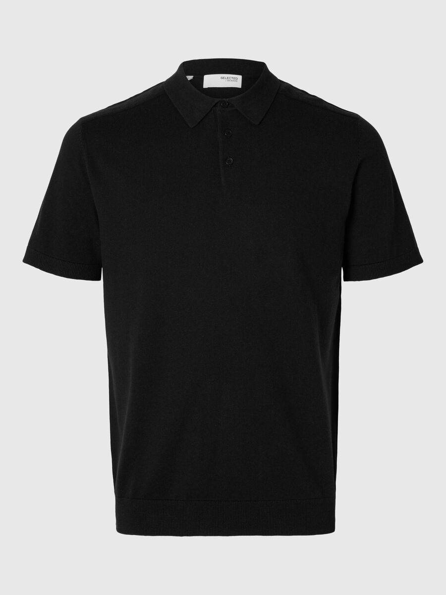 Selected GESTRICKTES POLO SHIRT, Black, highres - 16092437_Black_001.jpg