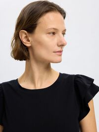 COTTON RUFFLED T-SHIRT, Black, highres