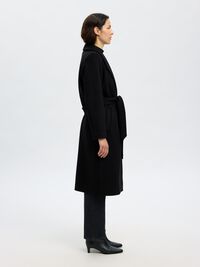 WOOL BLEND LONG COAT, Black, highres