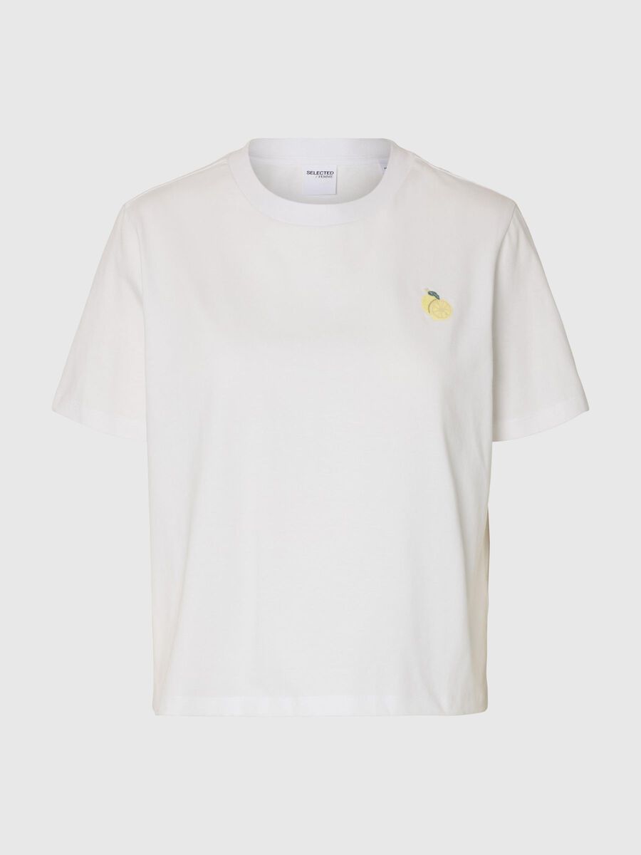Selected BESTICKTES T-SHIRT MIT RUNDHALSAUSSCHNITT, Bright White, highres - 16101219_BrightWhite_1258639_001.jpg