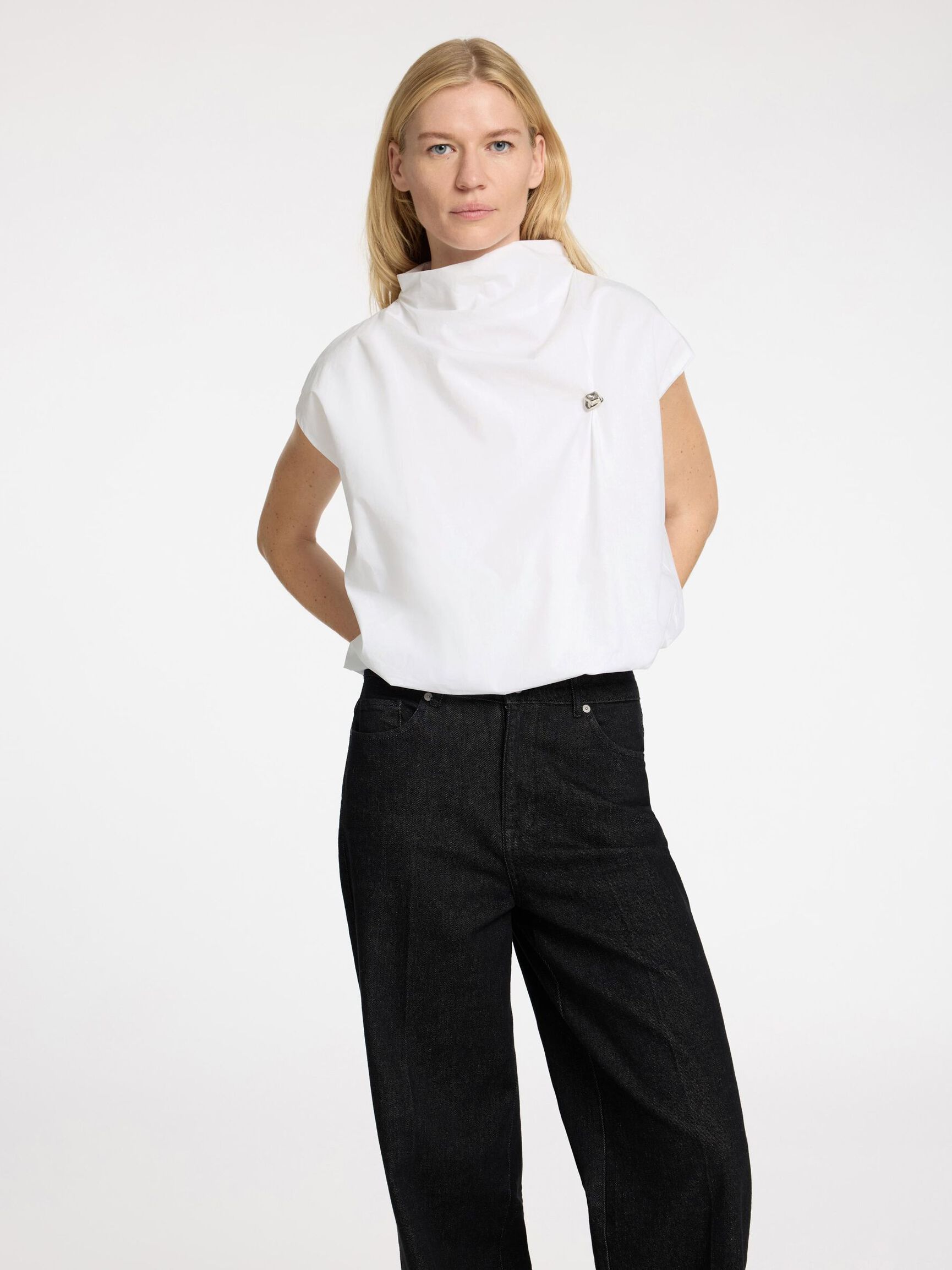 HØY HALS CROP-TOPP, Bright White, highres