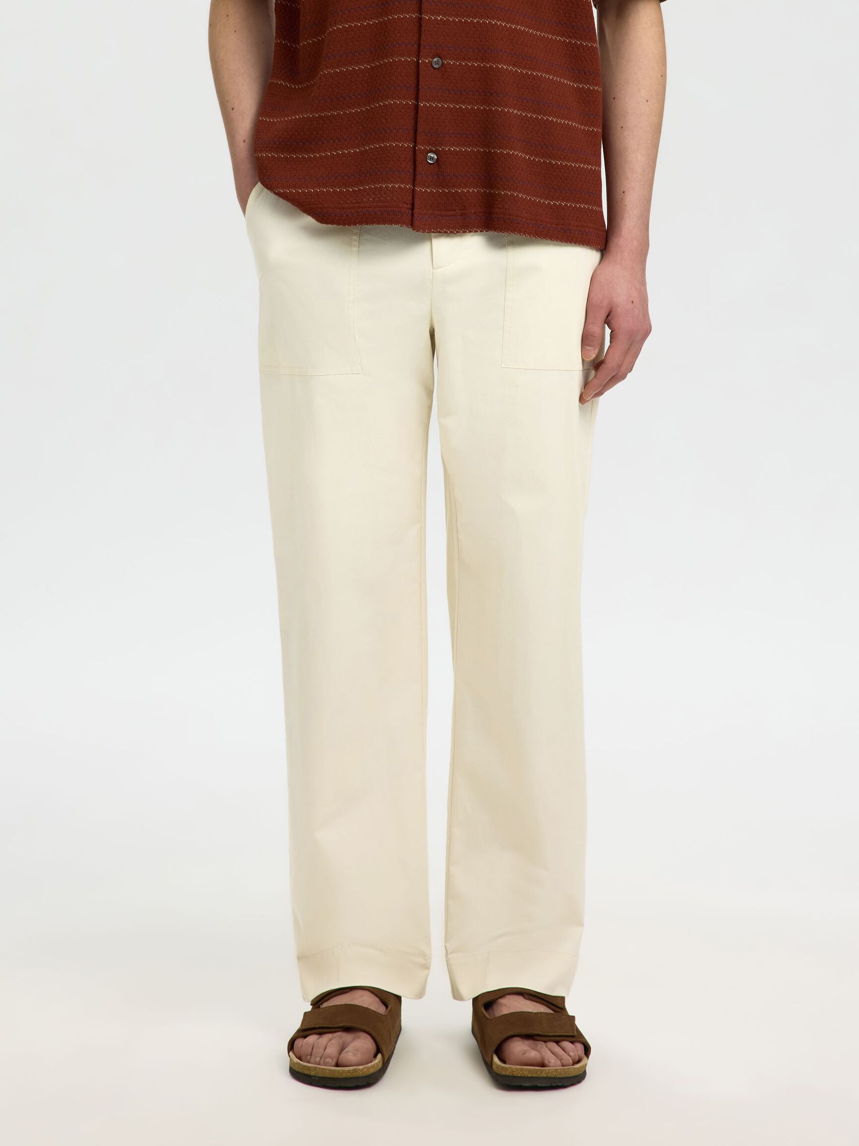 COTTON LOOSE FIT TROUSERS, Birch, highres