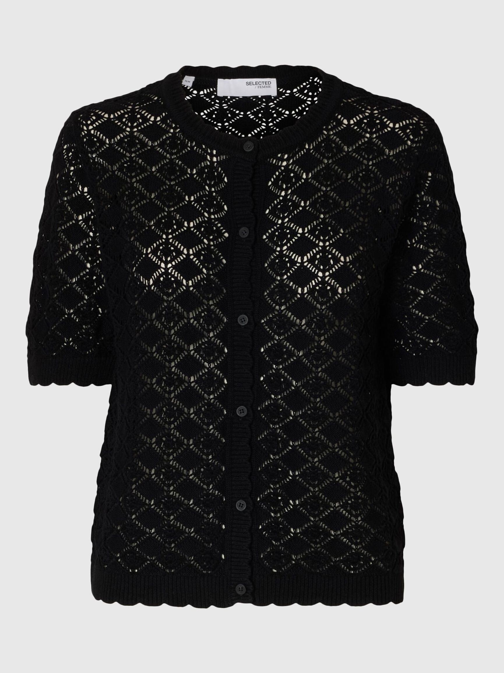 KORTÄRMAD STICKAD KOFTA, Black, highres