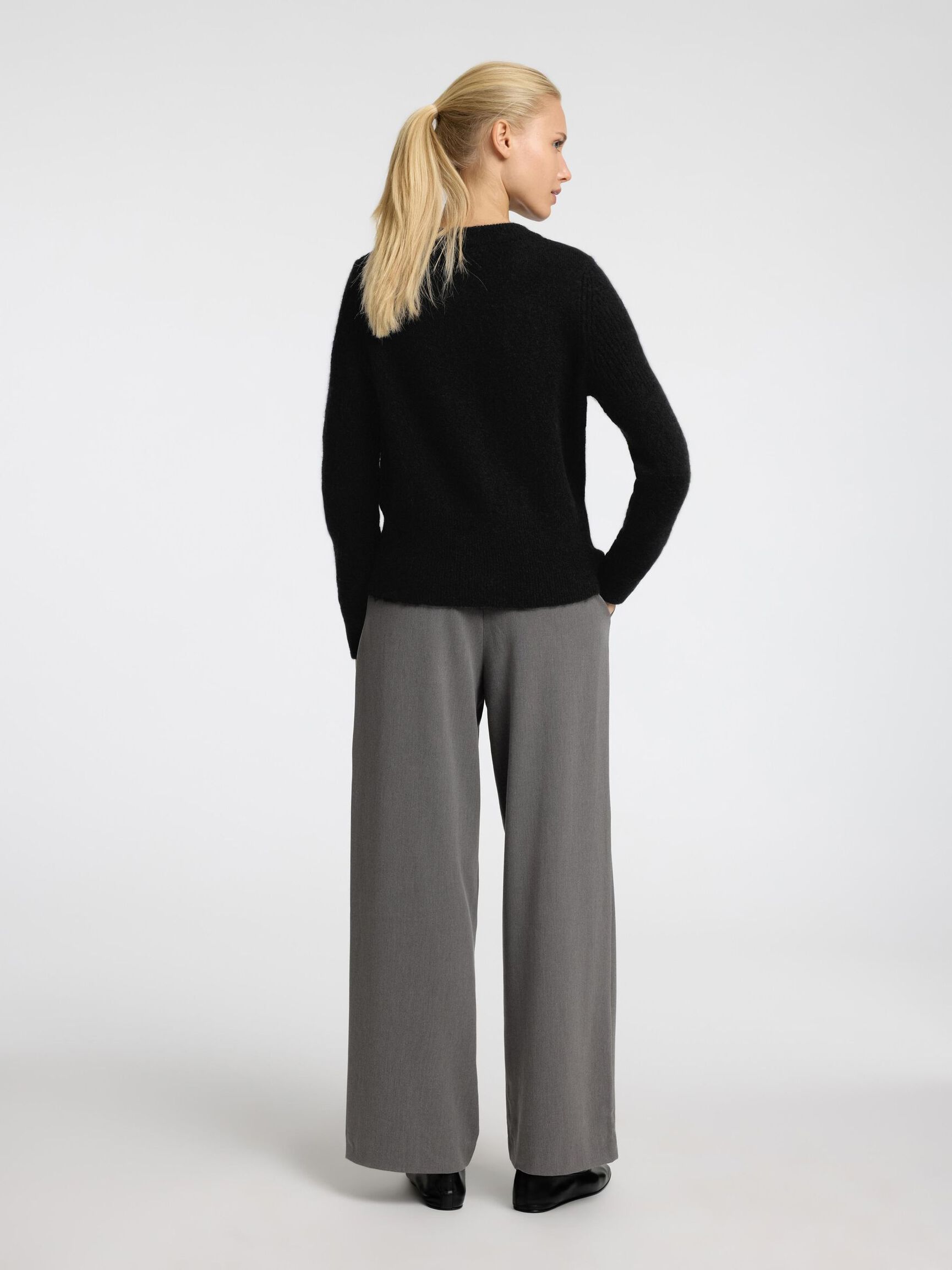 WOOL BLEND KNITTED CARDIGAN, Black, highres