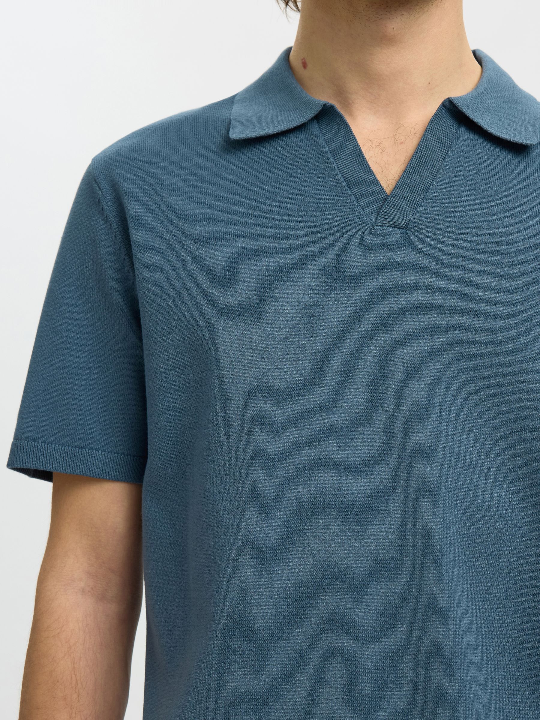 KNITTED POLO SHIRT, Blue Mirage, highres
