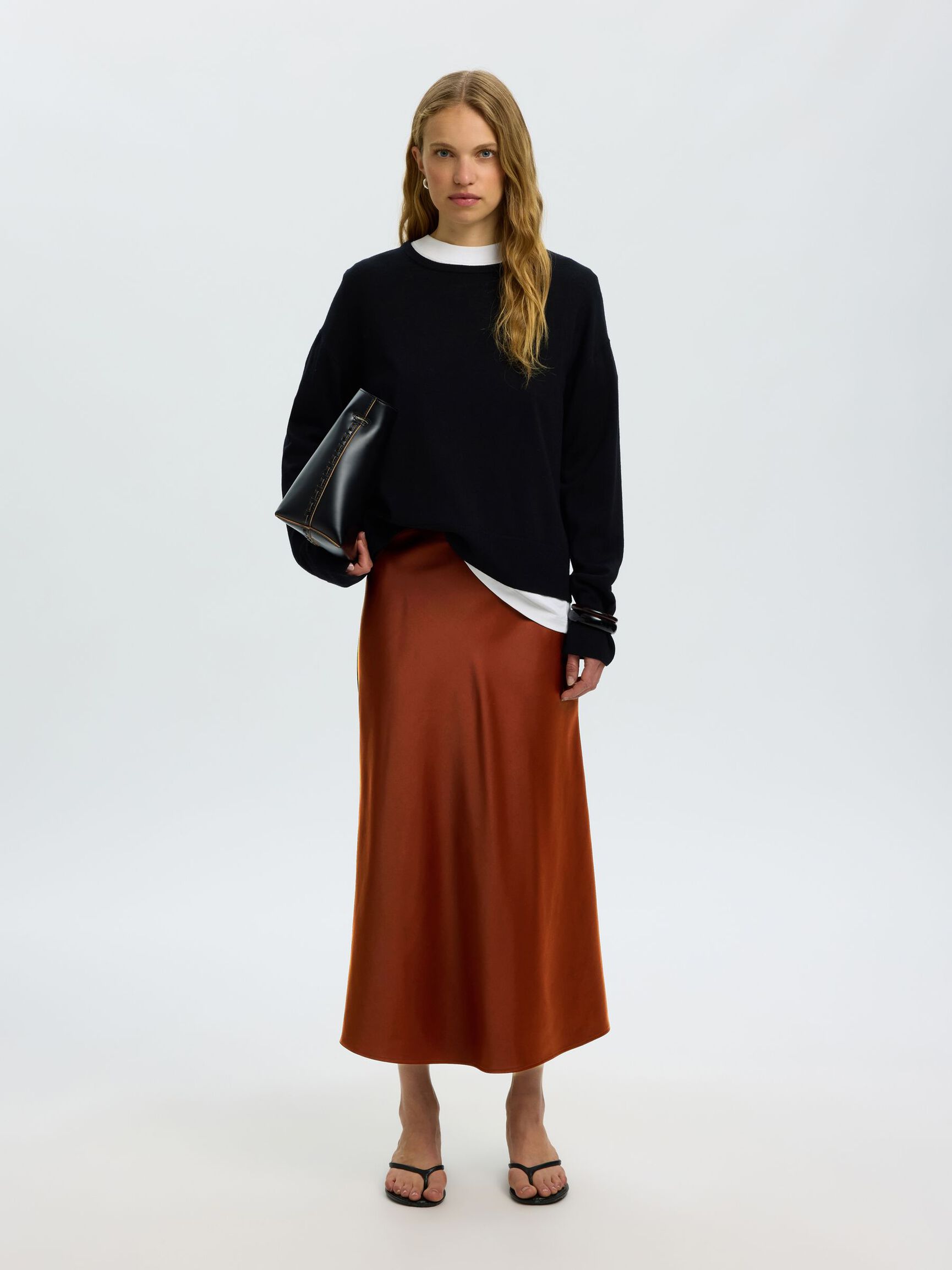 SATIN MIDI SKIRT, Cherry Mahogany, highres