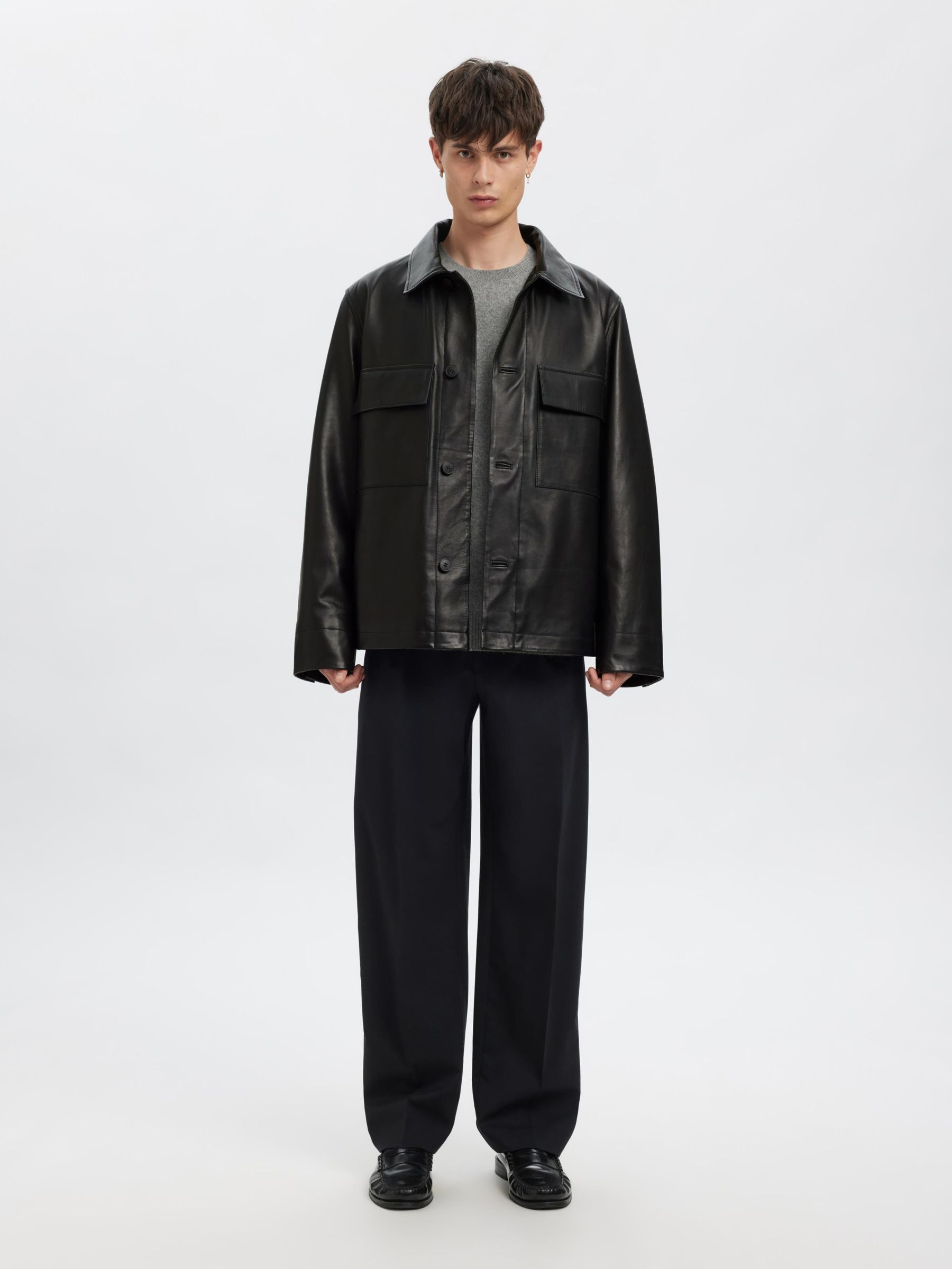 BOUTONNÉ VESTE EN CUIR, Black, highres