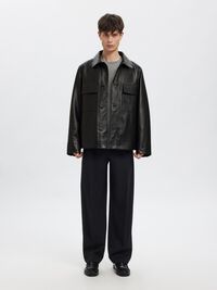 BOUTONNÉ VESTE EN CUIR, Black, highres