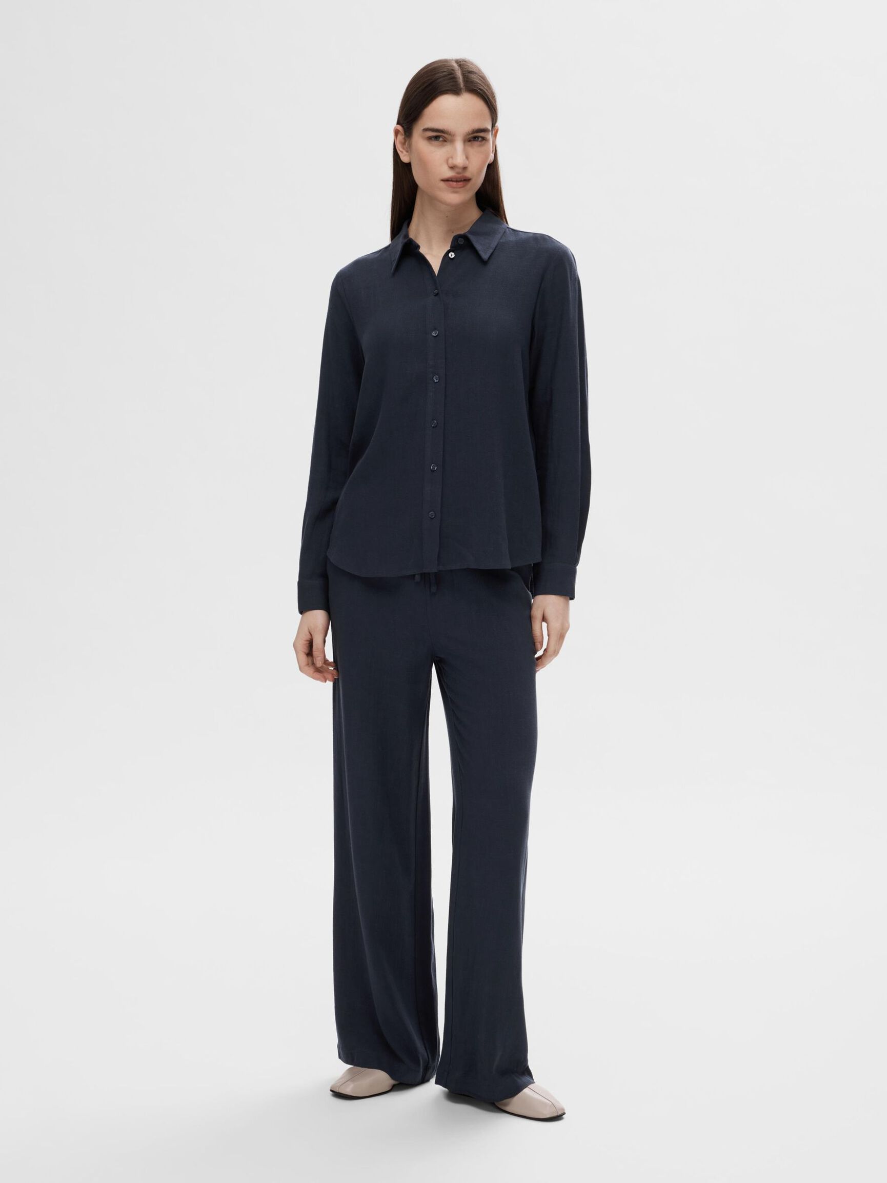 VISCOSE BLEND SHIRT, Dark Sapphire, highres