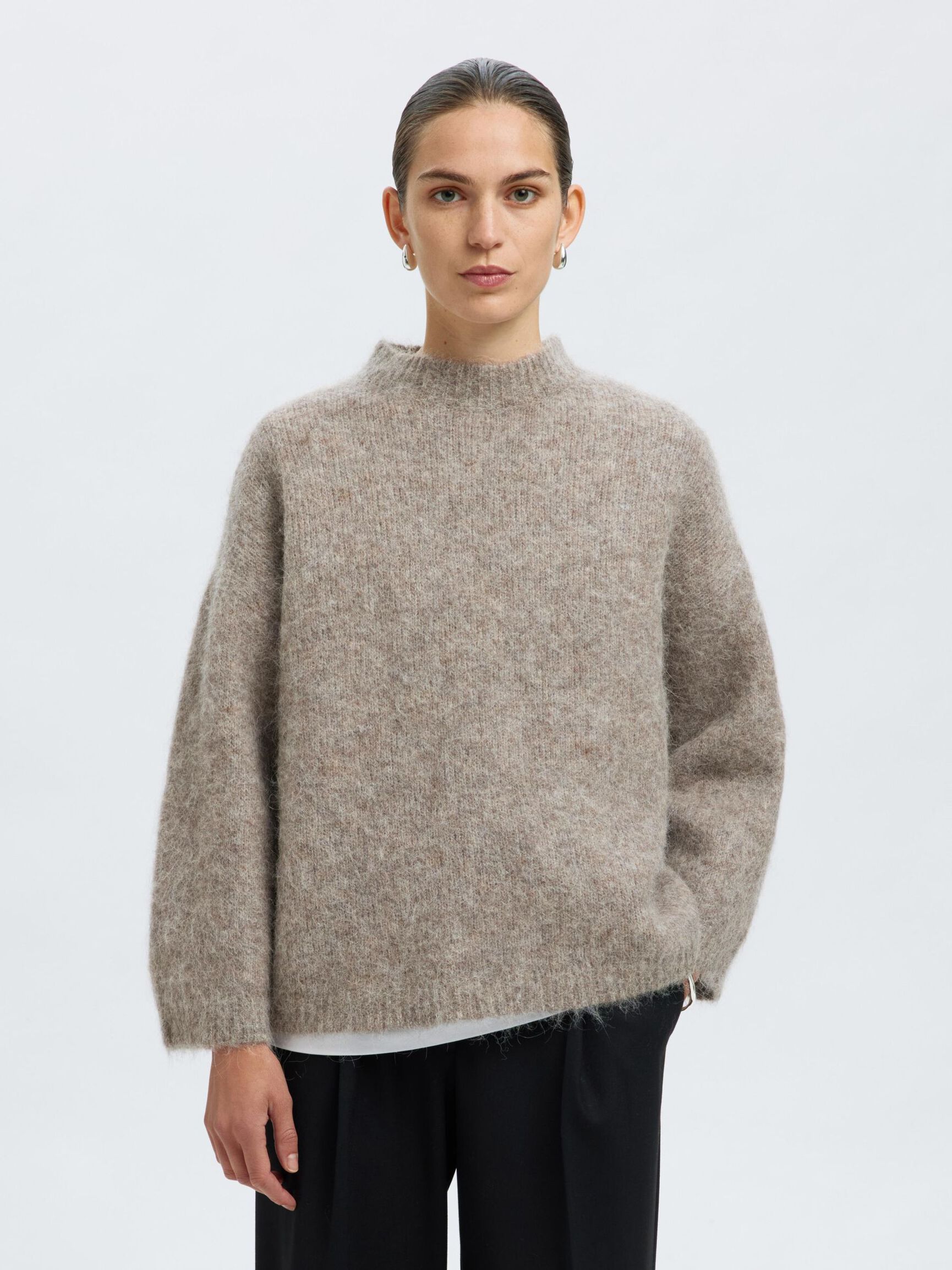 WOOL BLEND  PULLOVER, Steel Gray, highres