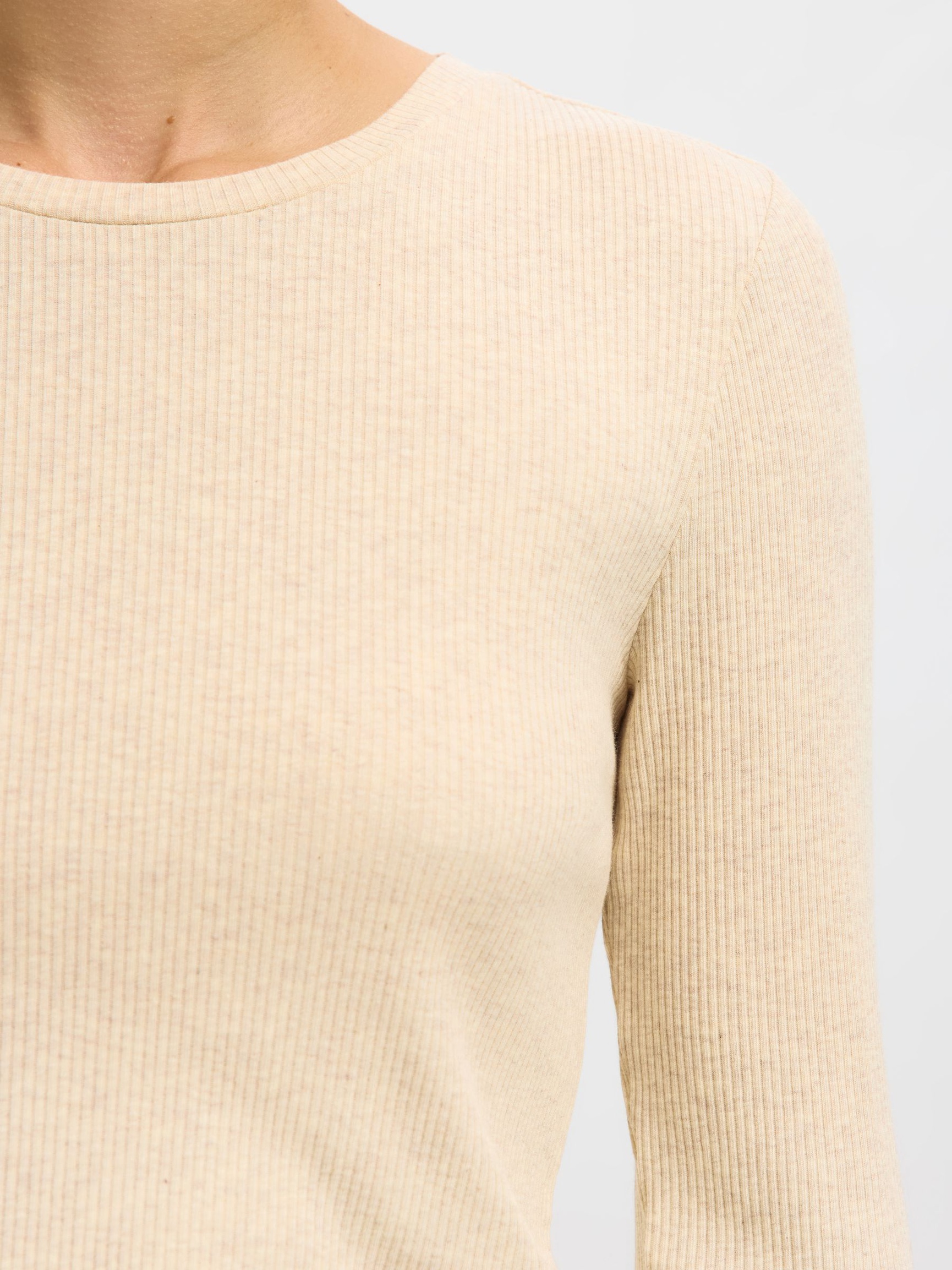 RIBBED LONG SLEEVED TOP, Oatmeal, highres