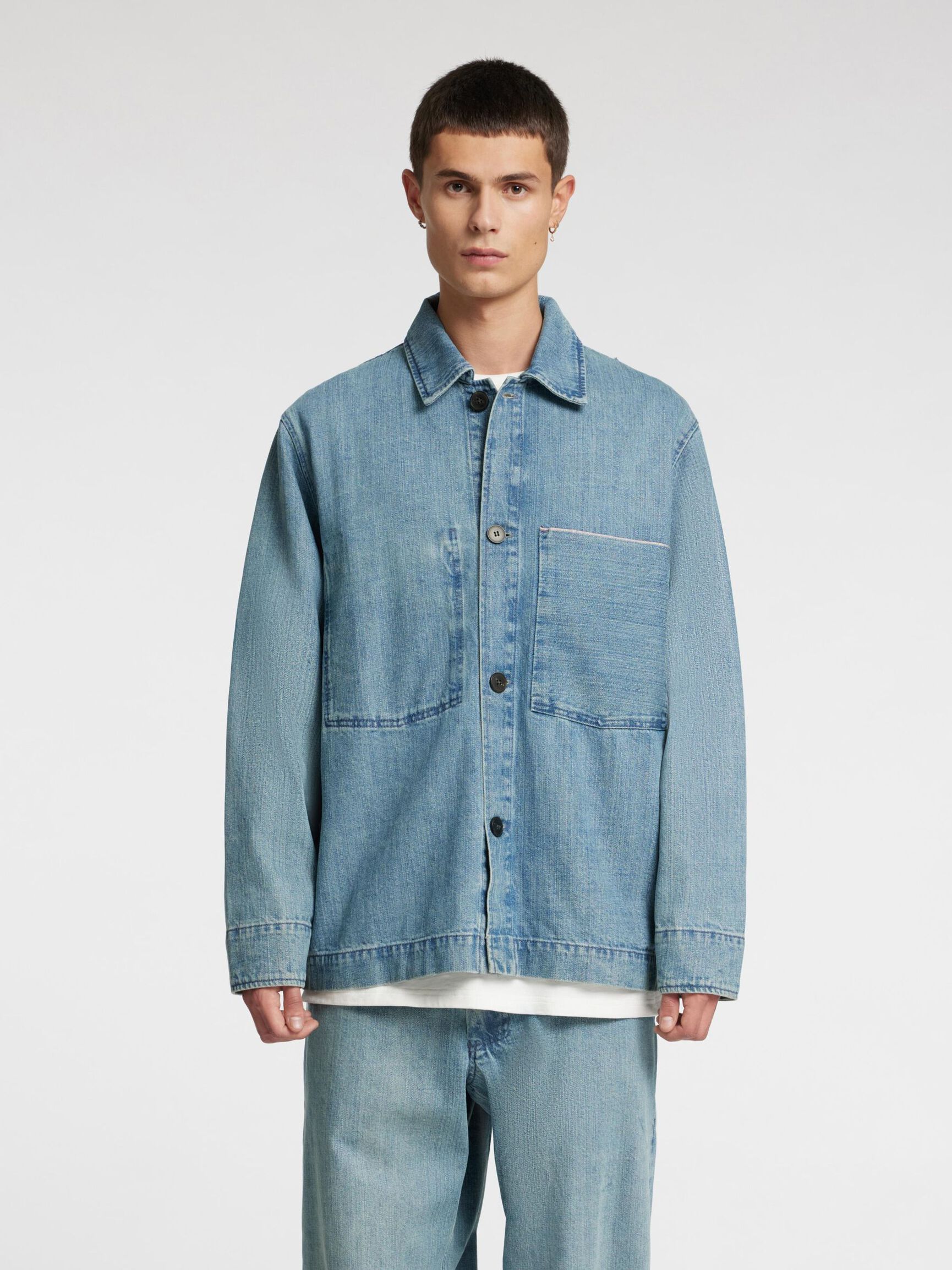 BOXY FIT  DENIM SHIRT, Light Blue, highres