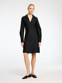 PINSTRIPE VISCOSE BLEND MINI DRESS, Black, highres