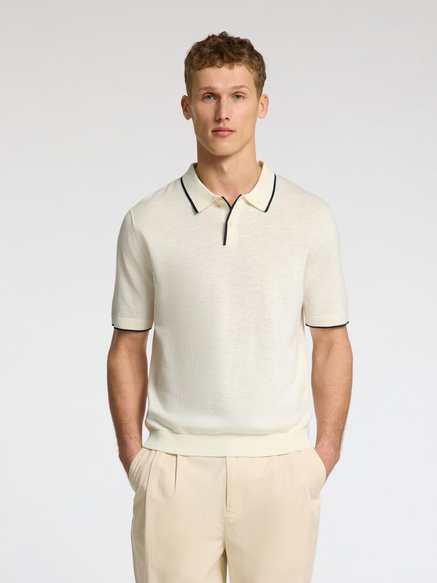 Selected KNITTED  POLO SHIRT, Egret, highres - 16096391_Egret_1168000_003.jpg
