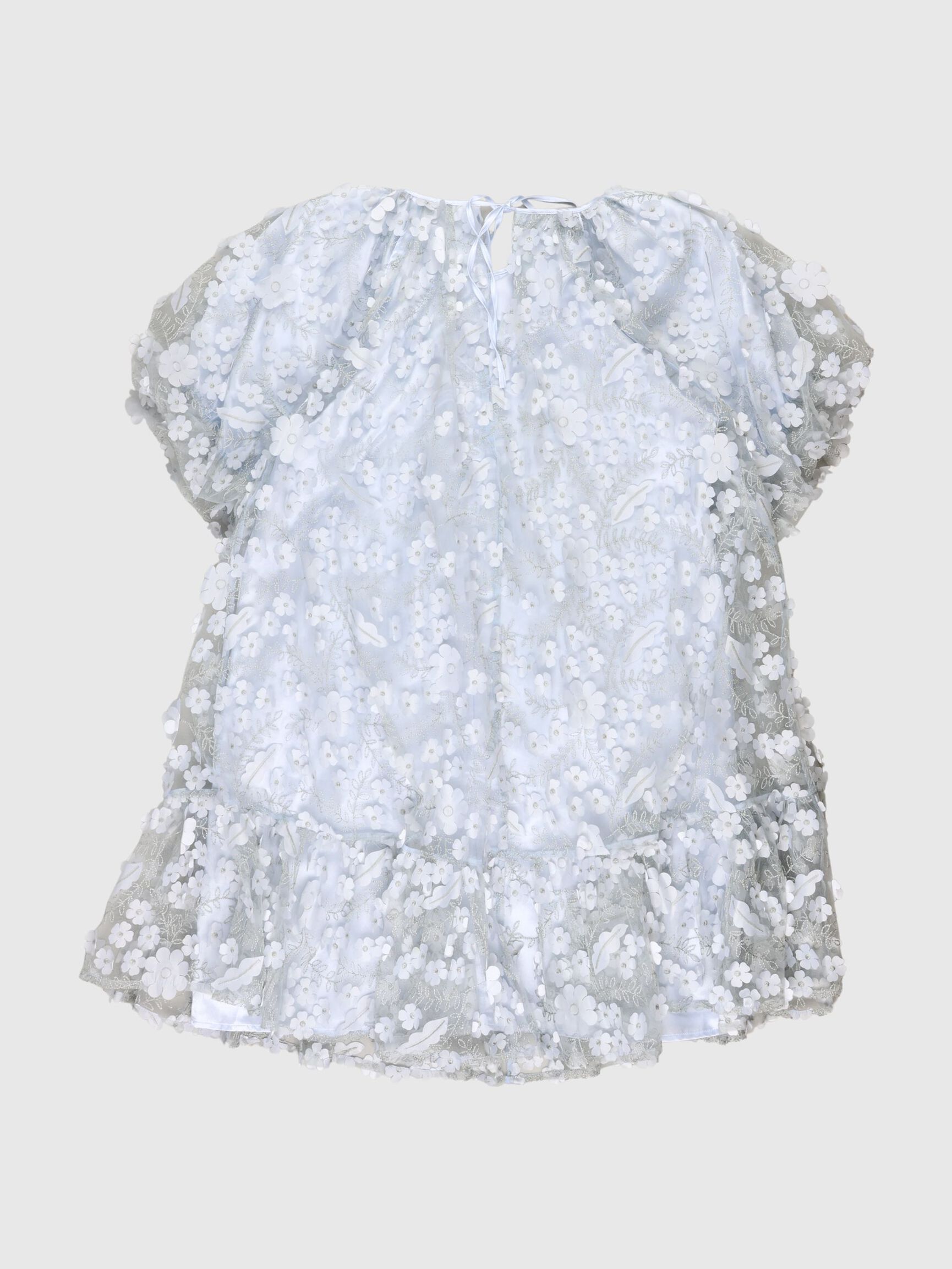 3D FLORAL TEXTURED MINI DRESS, Arctic Ice, highres