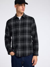 LONG SLEEVED FLANNEL SHIRT, Black, highres