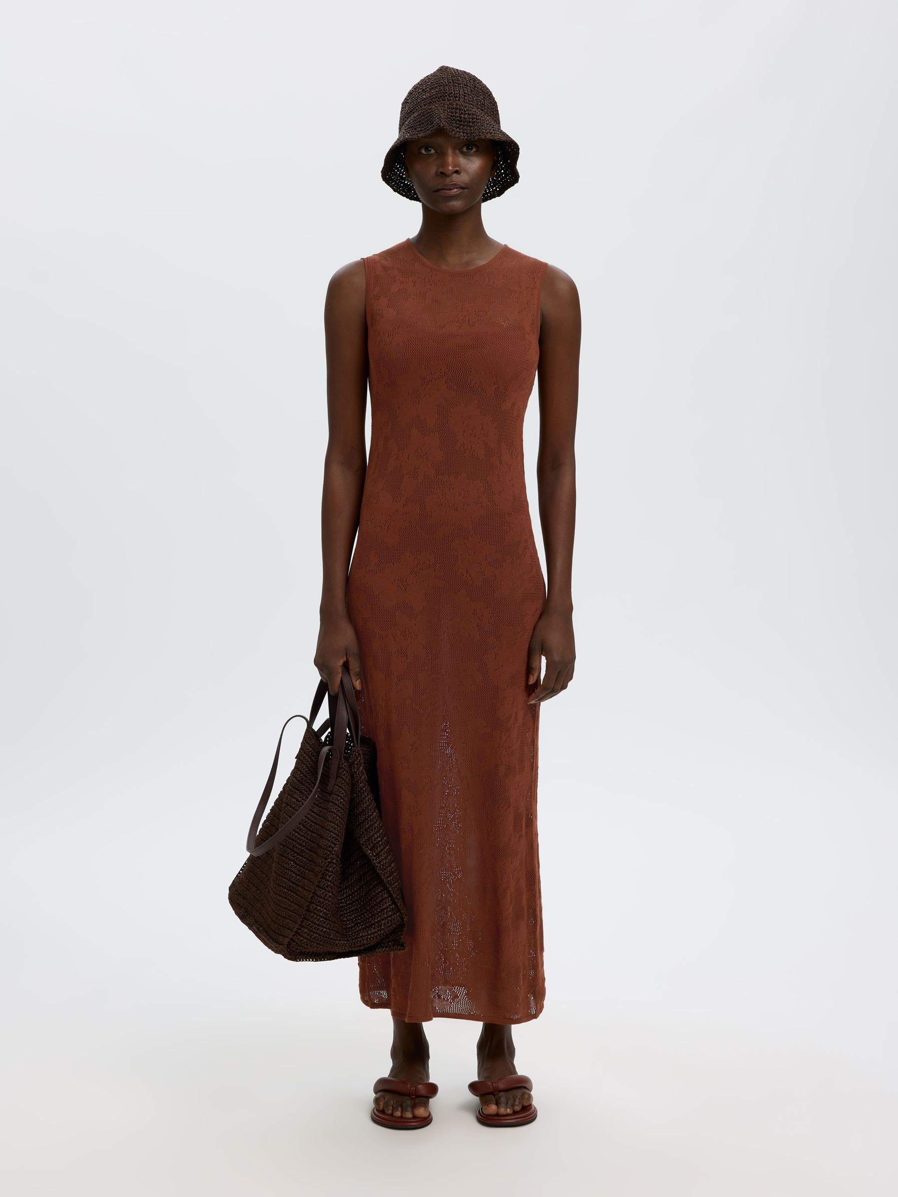 SLEEVELESS COTTON MAXI DRESS, Cherry Mahogany, highres