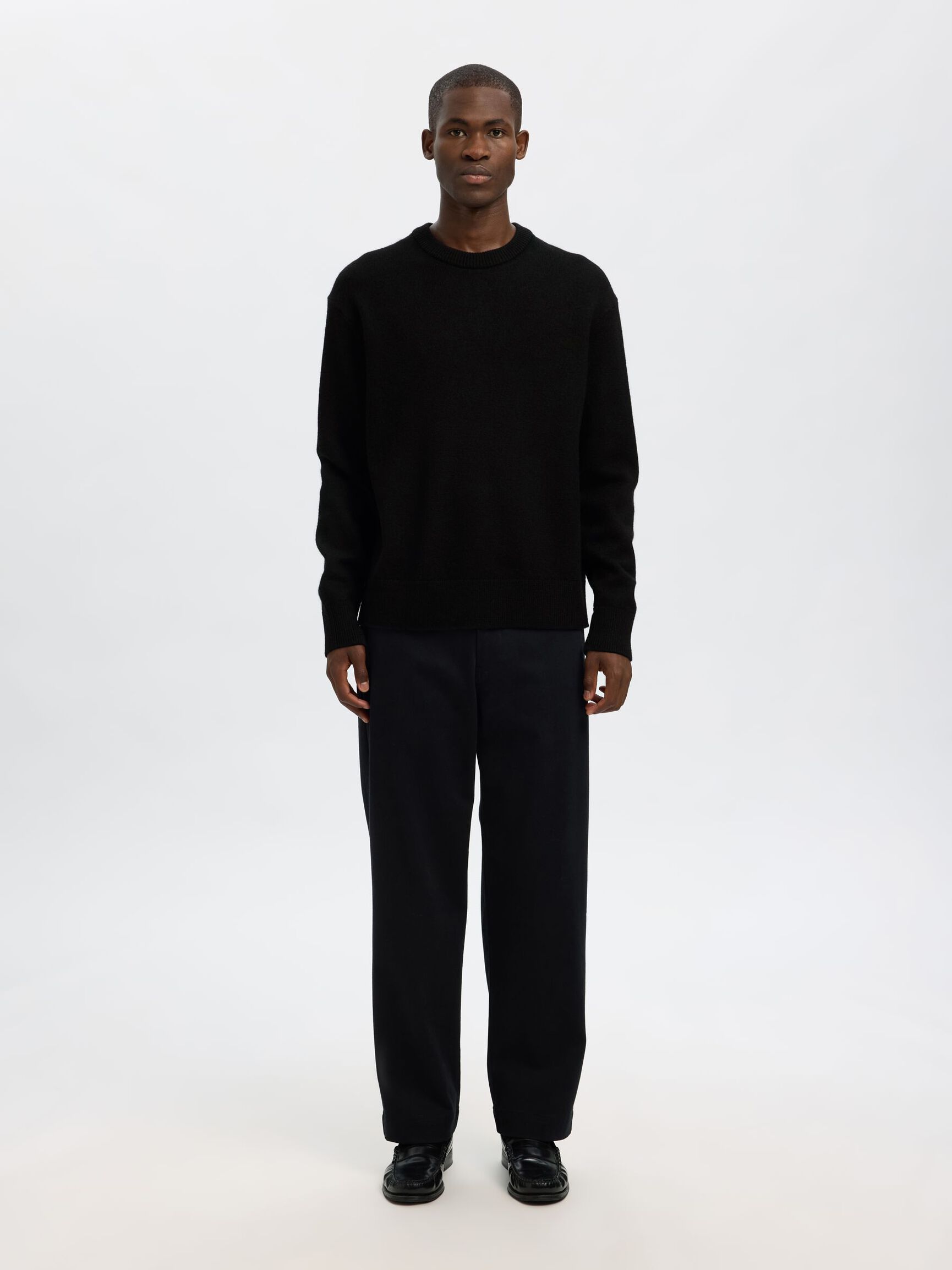 100% WOOL KNITTED JUMPER, Black, highres
