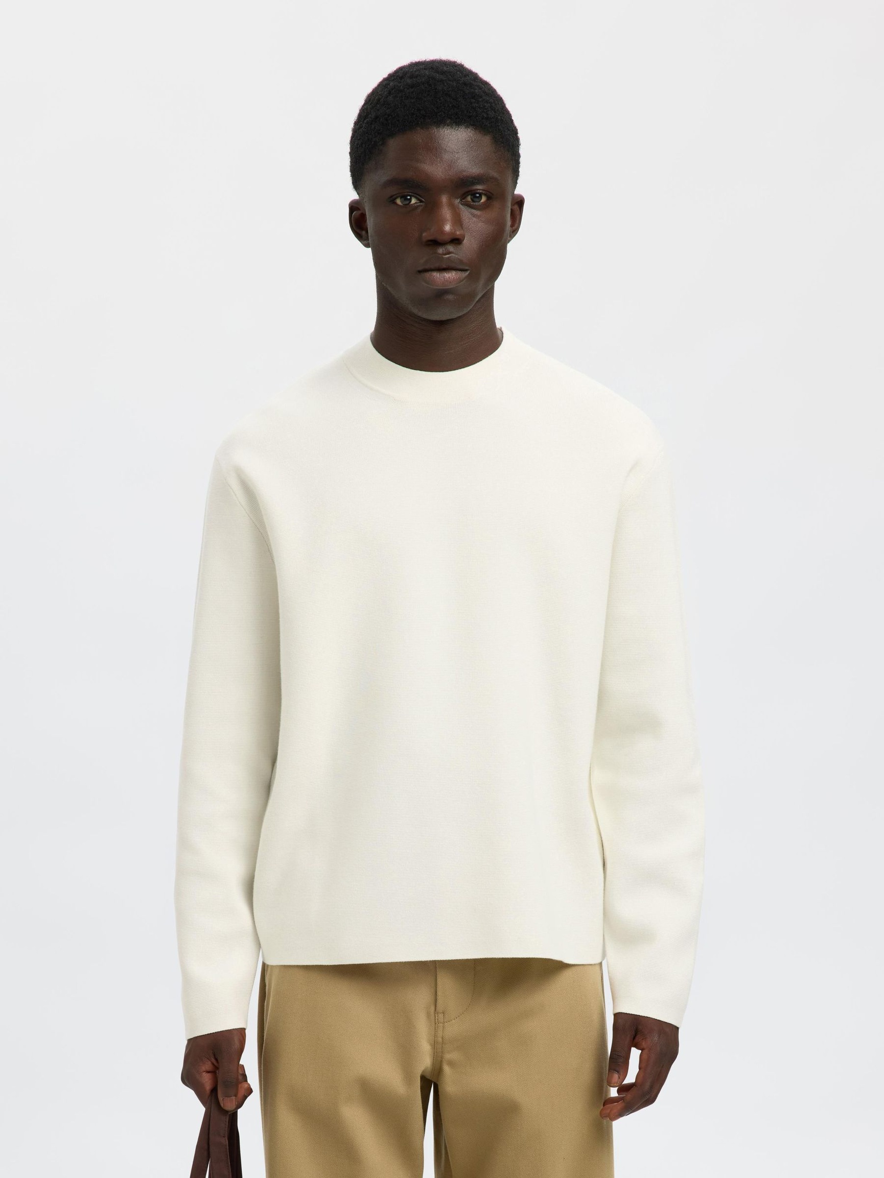 RELAXED FIT COTTON BLEND PULLOVER, Egret, highres