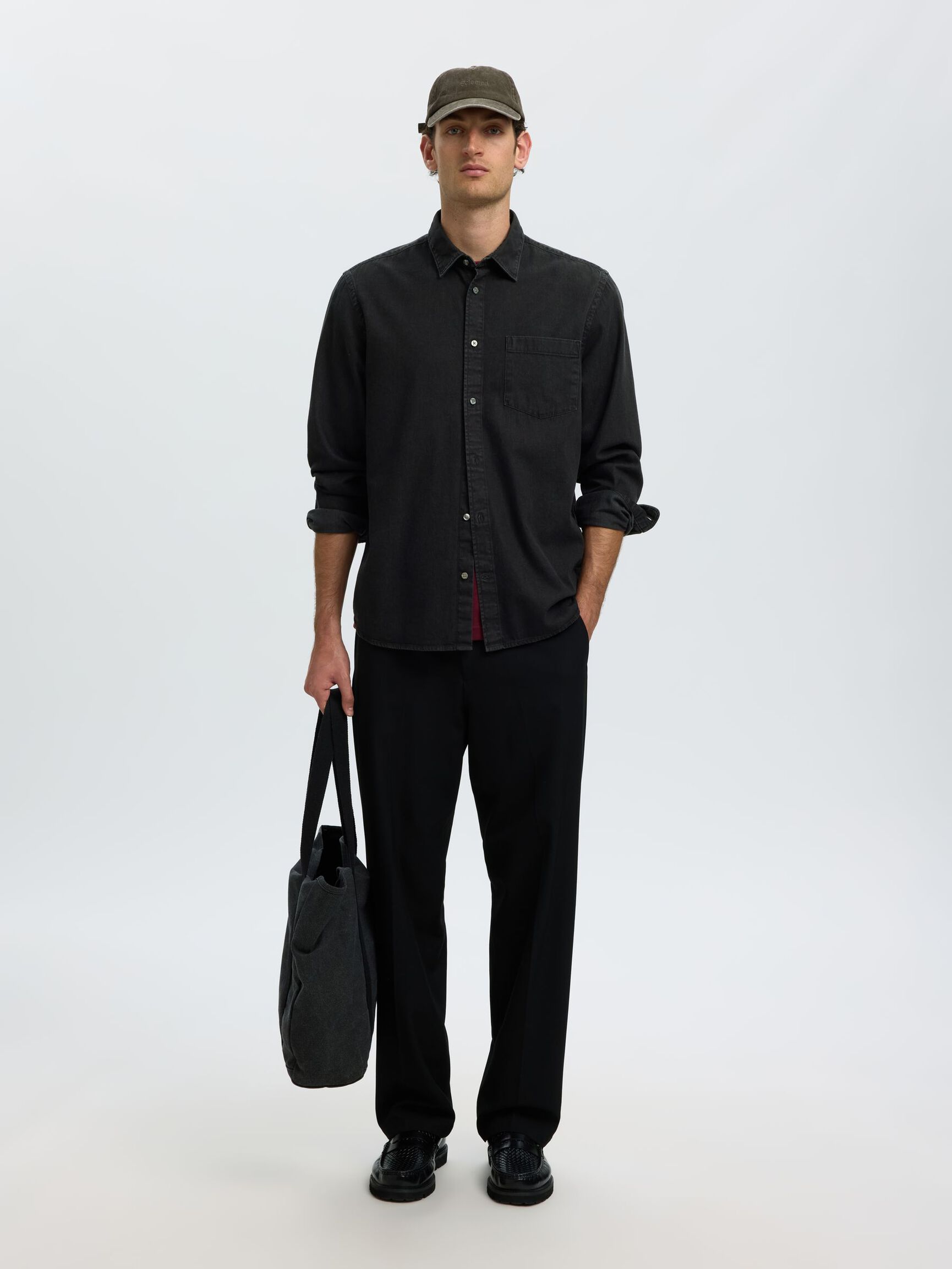 REGULAR FIT HEMD, Black Denim, highres