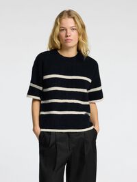 KORTÆRMET ULDBLANDING TOP, Dark Sapphire, highres