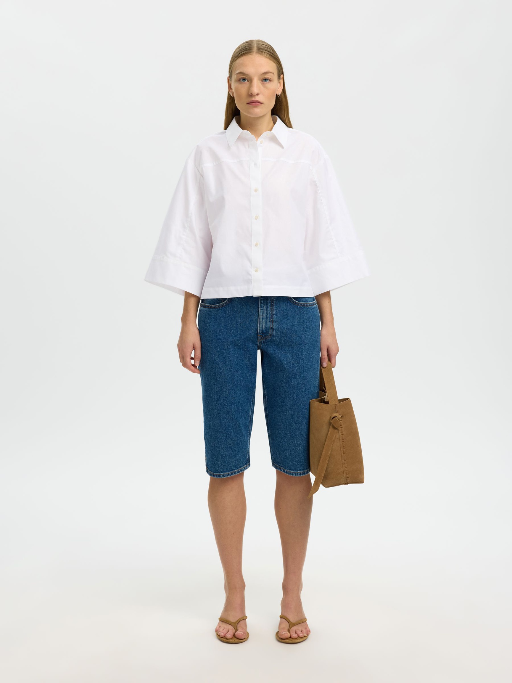 BOXY FIT KURZARMHEMD, Bright White, highres