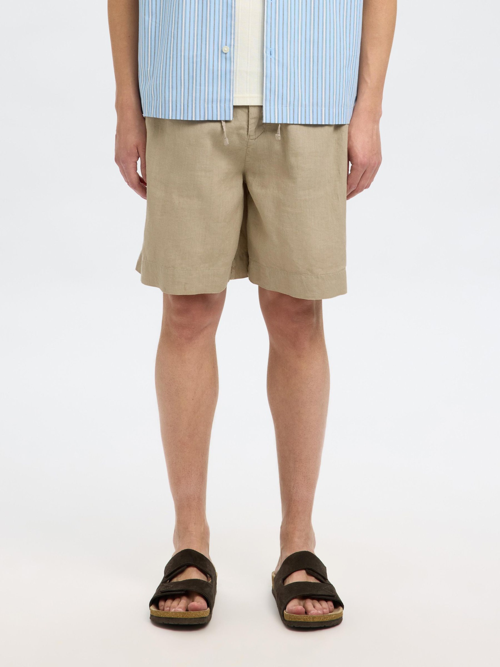 LOOSE FIT LINEN-BLEND SHORTS, Pure Cashmere, highres