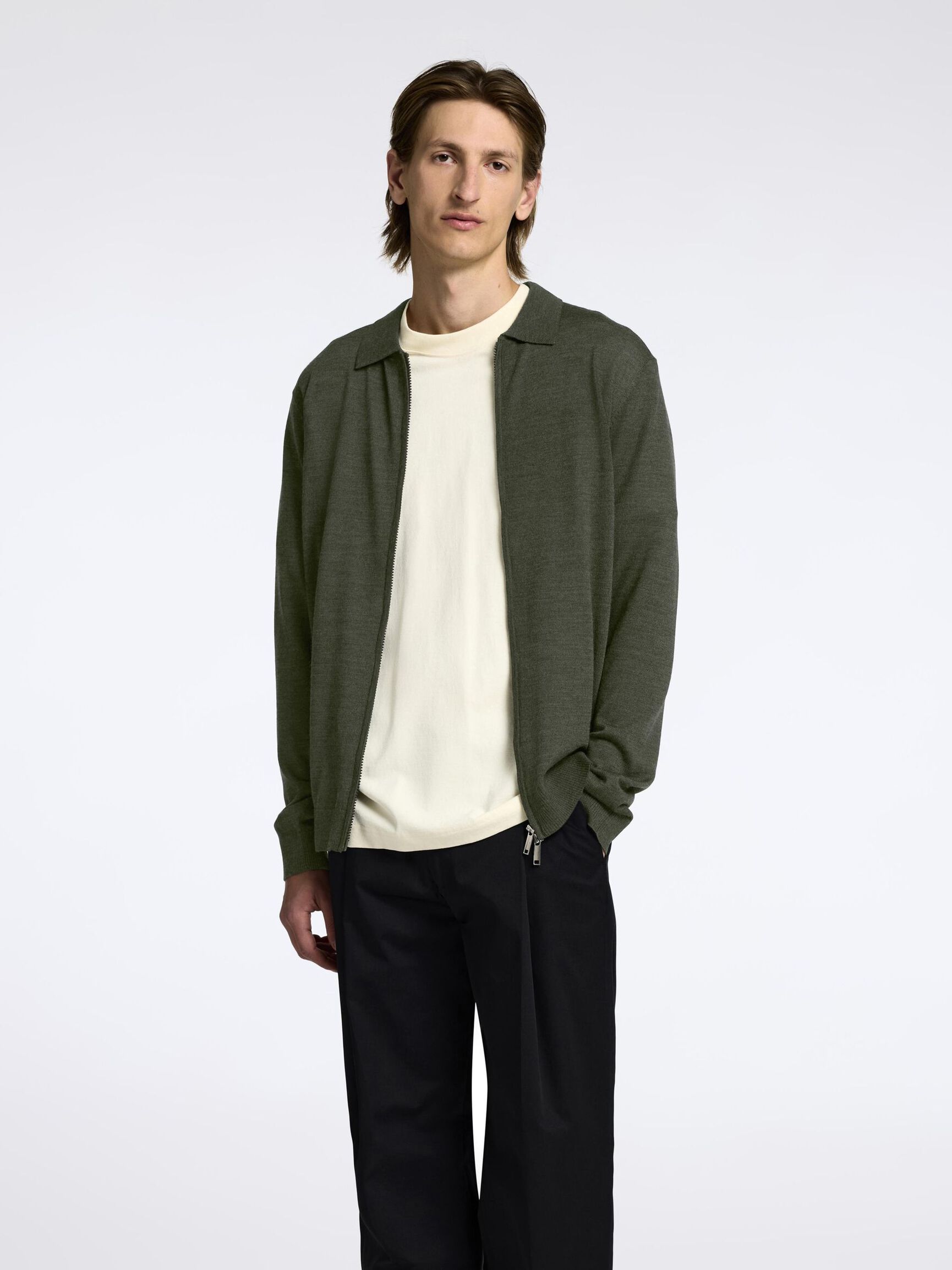 WOOL BLEND ZIP-FRONT CARDIGAN, Deep Depths, highres