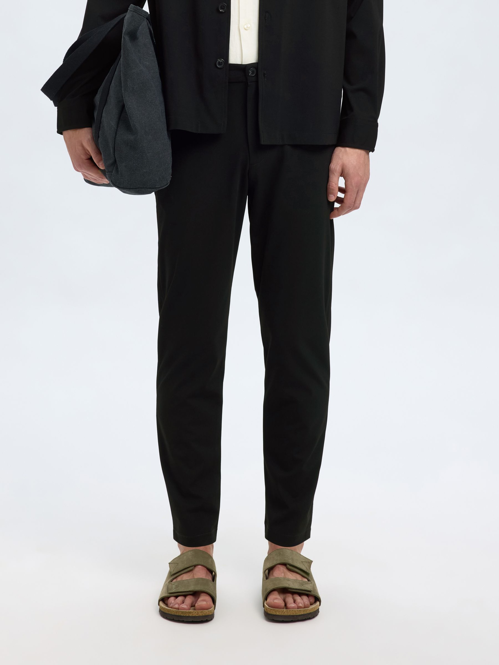 SLIM FIT TAPERED TROUSERS, Black, highres