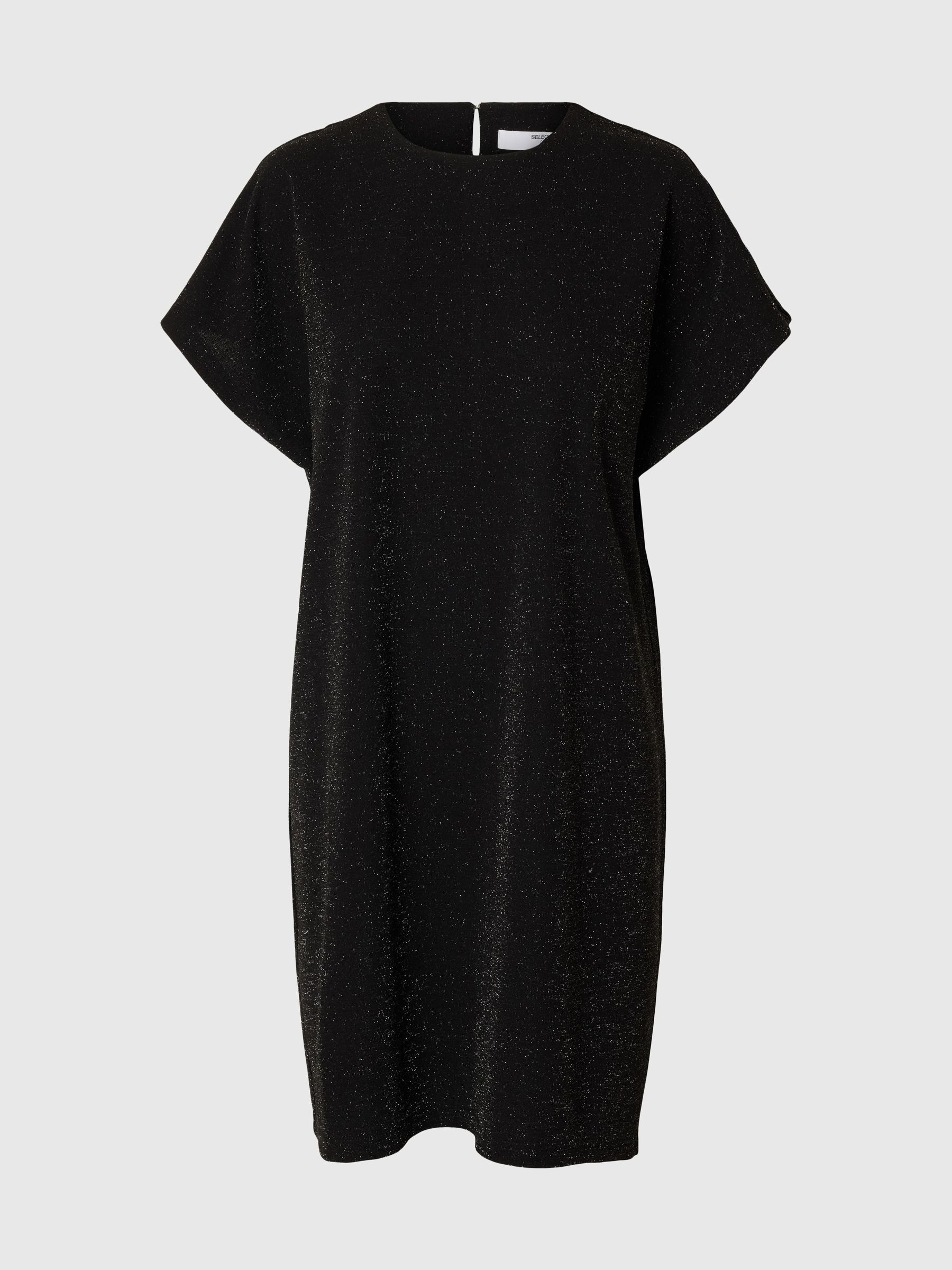 METALLIC GLITTER MIDI-JURK, Black, highres