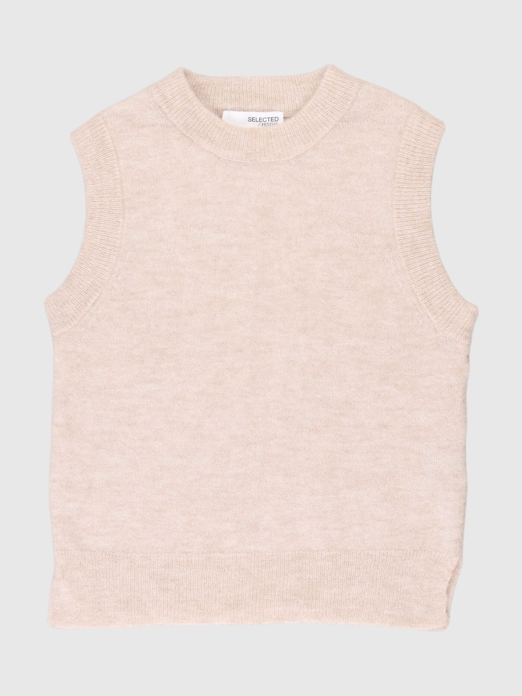 ROUND NECK KNITTED VEST, Black, highres