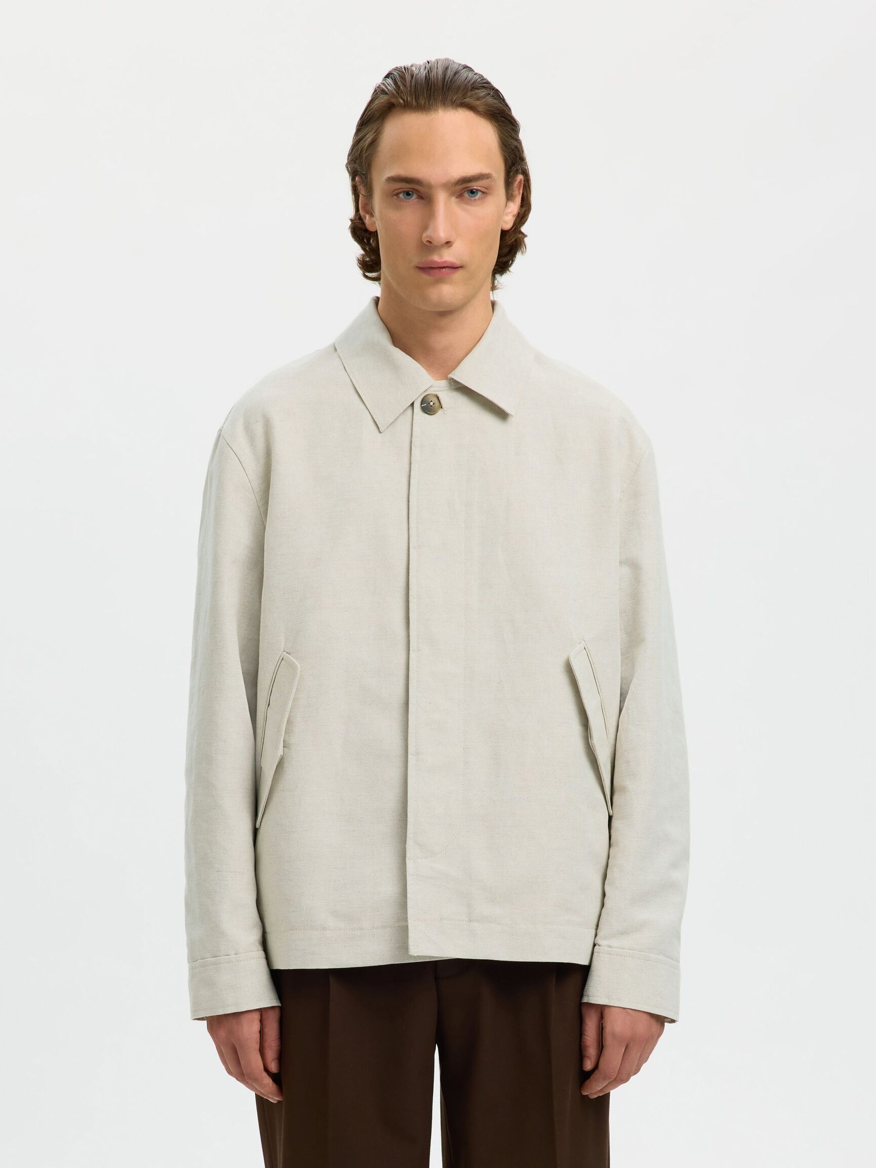 LINEN BLEND JACKET, Birch, highres