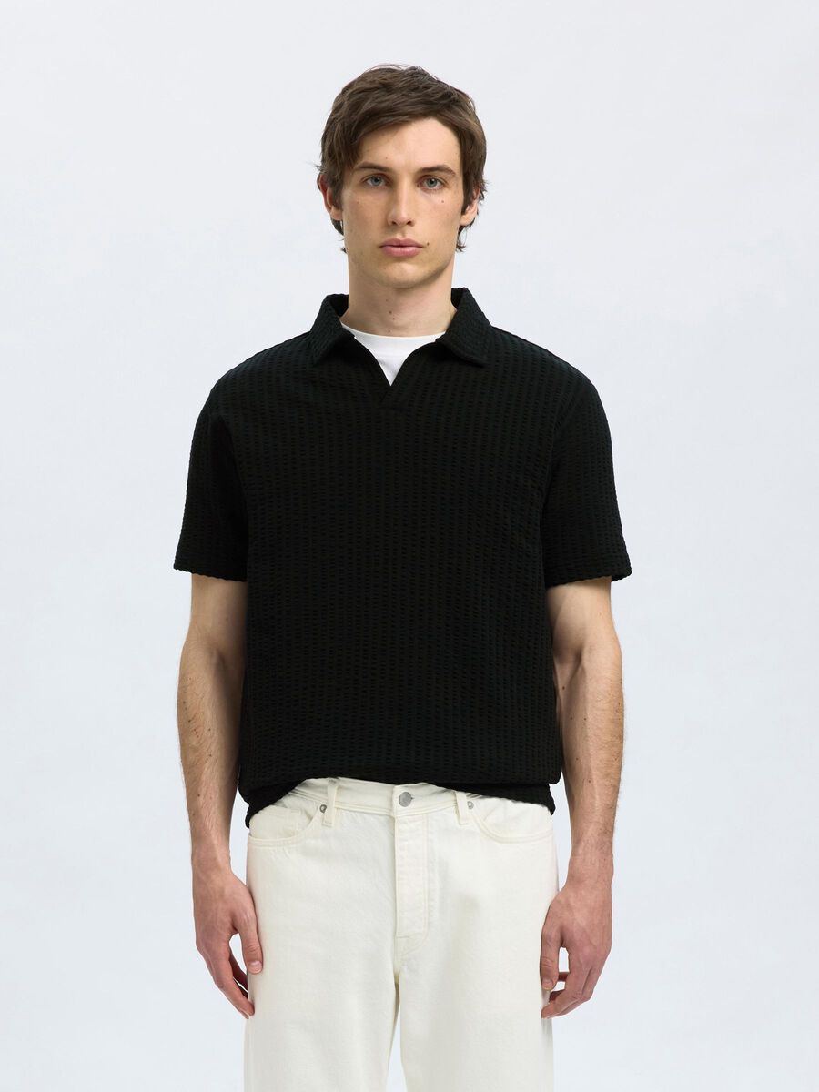 Selected COTTON POLO SHIRT, Black, highres - 16097662_Black_003.jpg