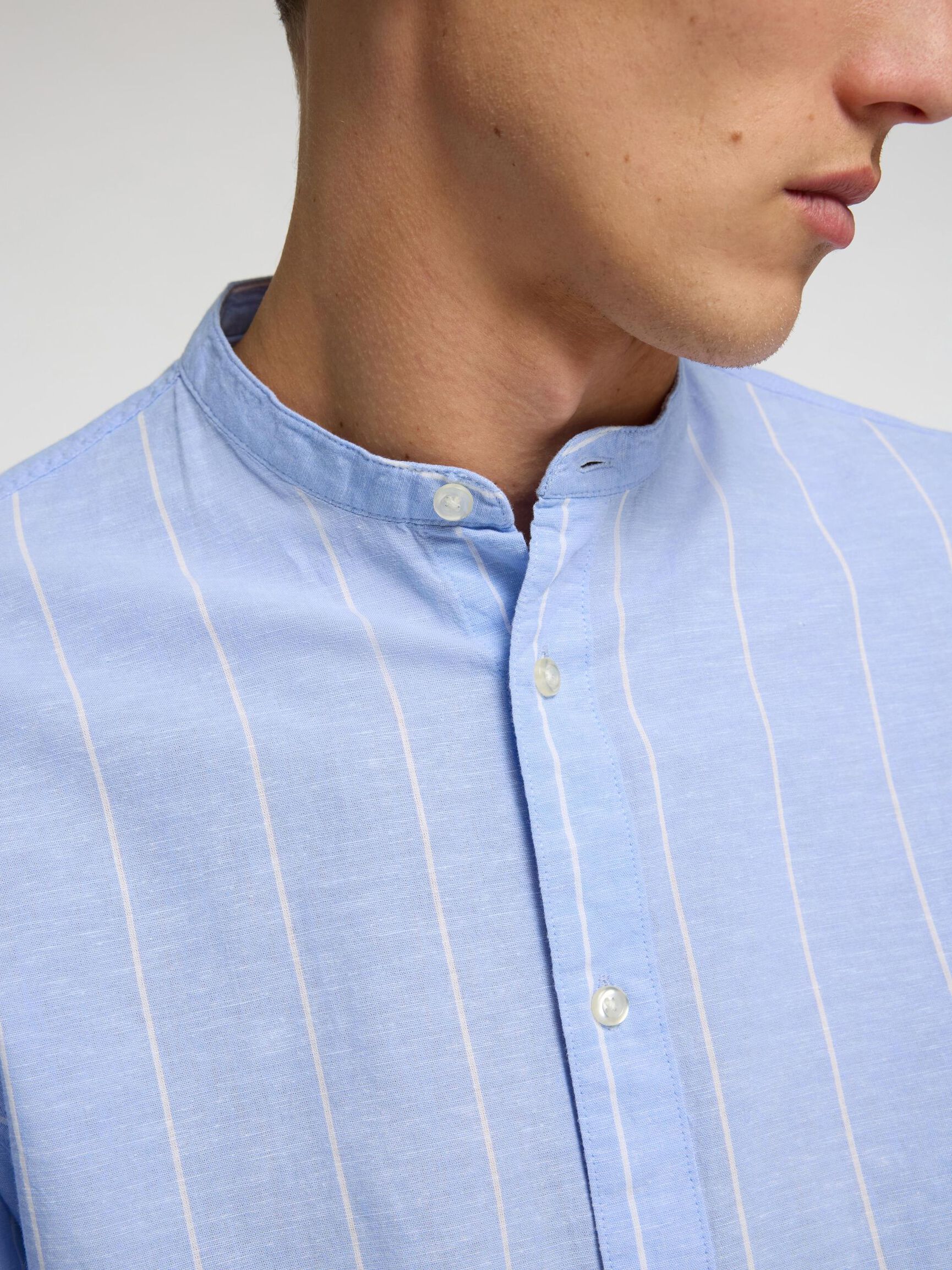 LONG-SLEEVED LINEN BLEND SHIRT, Cashmere Blue, highres
