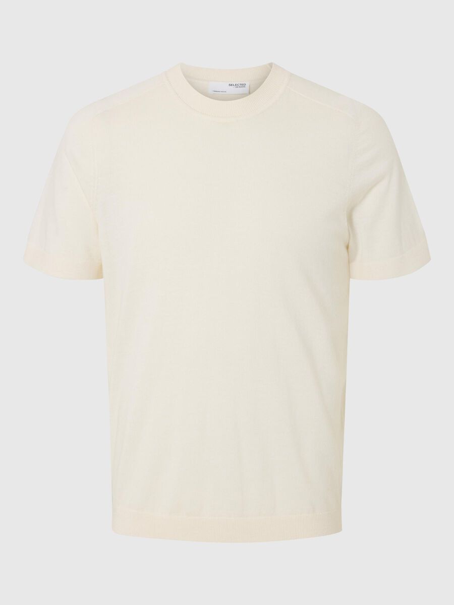 Selected 100% MERINOWOLL T-SHIRT, Egret, highres - 16096370_Egret_001.jpg