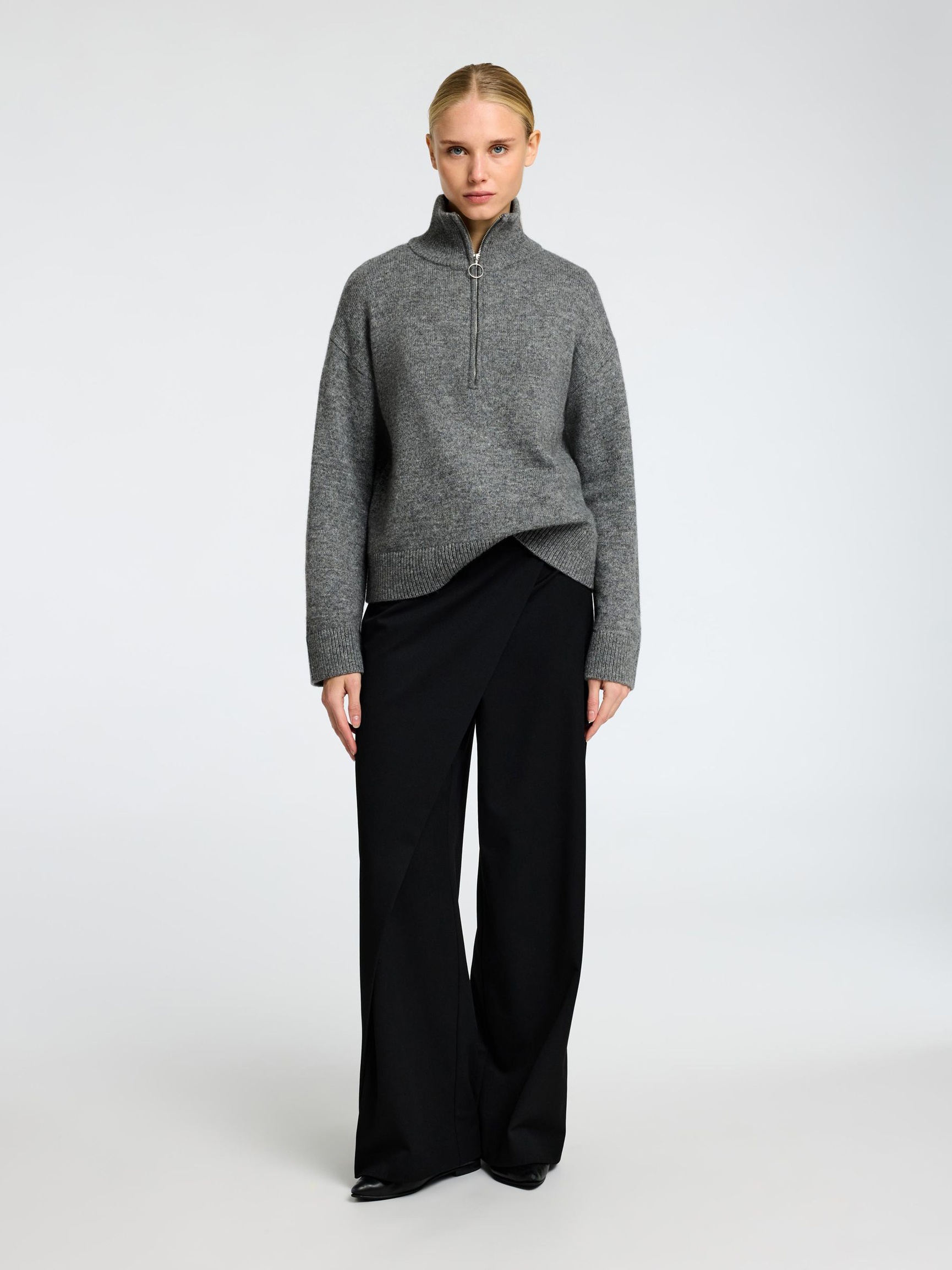 LAINE MÉLANGÉE PULL À DEMI-FERMETURE ÉCLAIR, Medium Grey Melange, highres