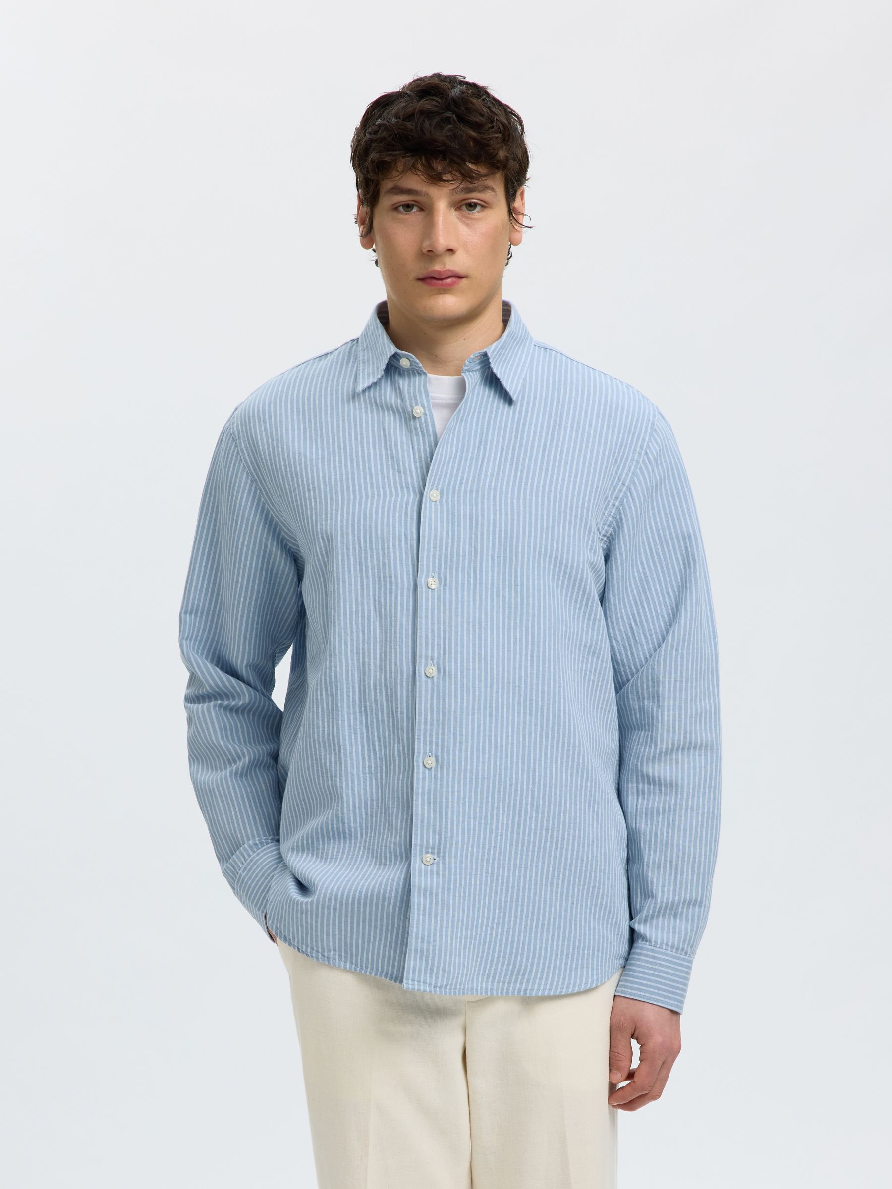 COUPE CLASSIQUE CHEMISE EN LIN MÉLANGÉ, Dusty Blue, highres
