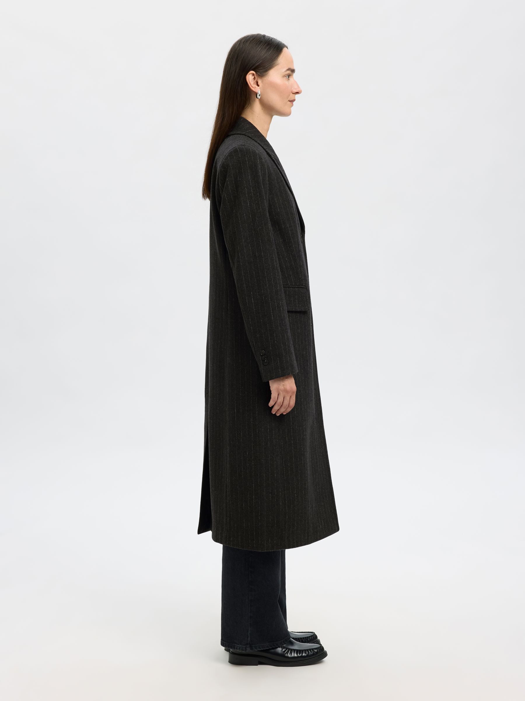 ULDBLANDING NÅLESTRIBET FRAKKE, Dark Grey Melange, highres