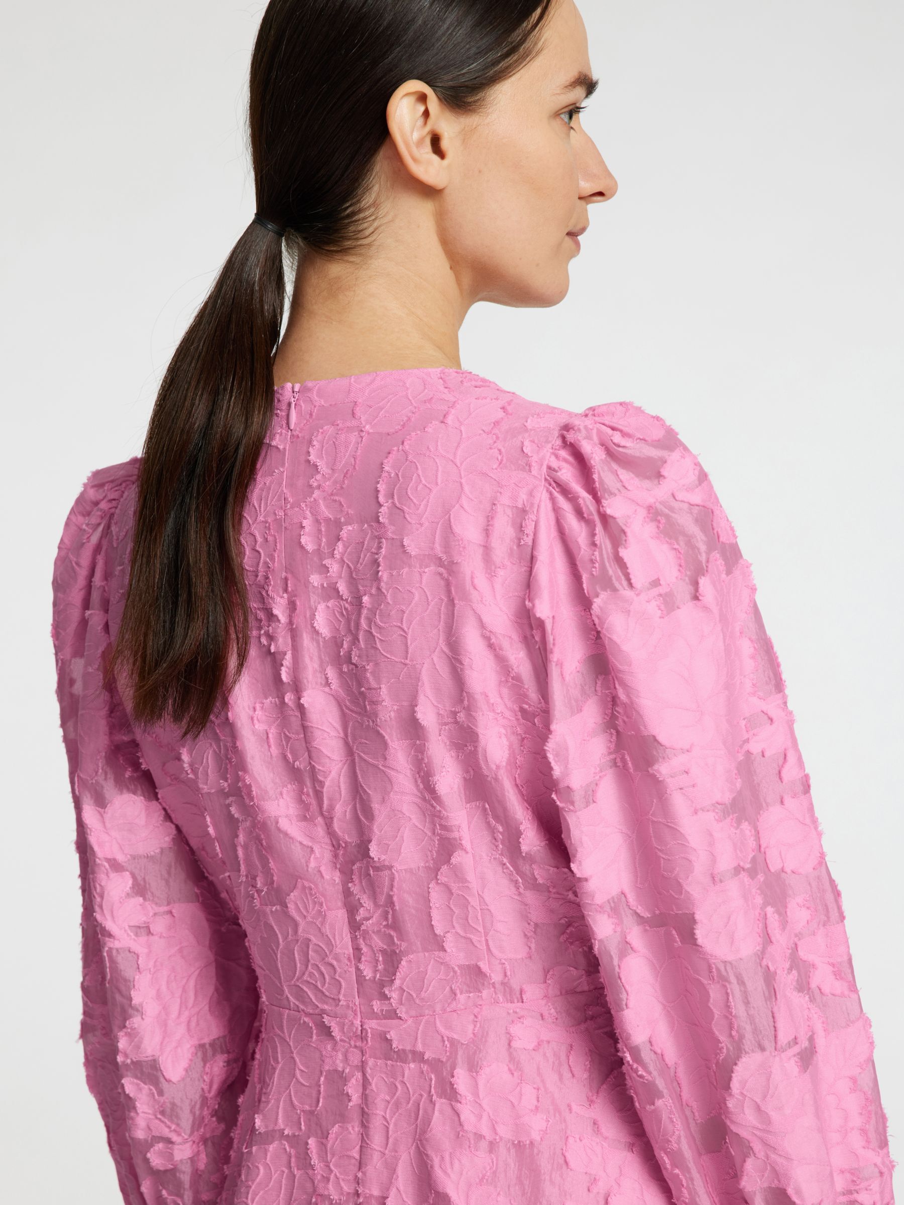 LONG-SLEEVED FLORAL MINI DRESS, Rosebloom, highres