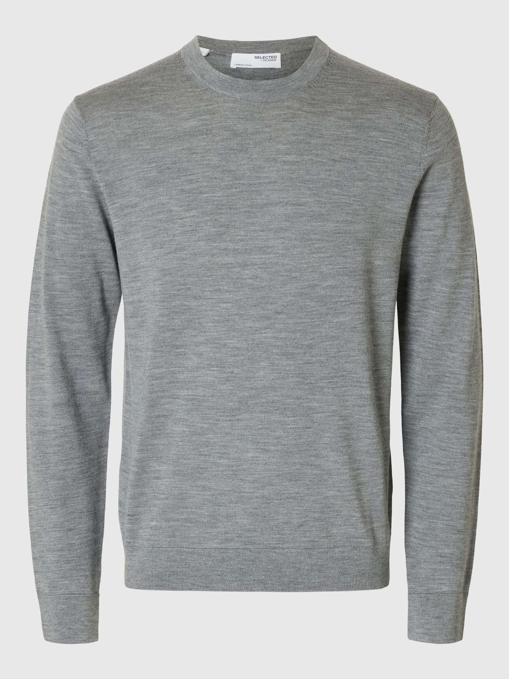 100% MERINO WOOL CREWNECK JUMPER, Medium Grey Melange, highres