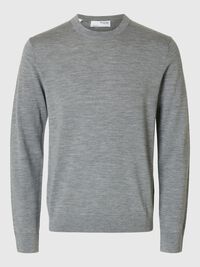 100% MERINO WOOL CREWNECK JUMPER, Medium Grey Melange, highres